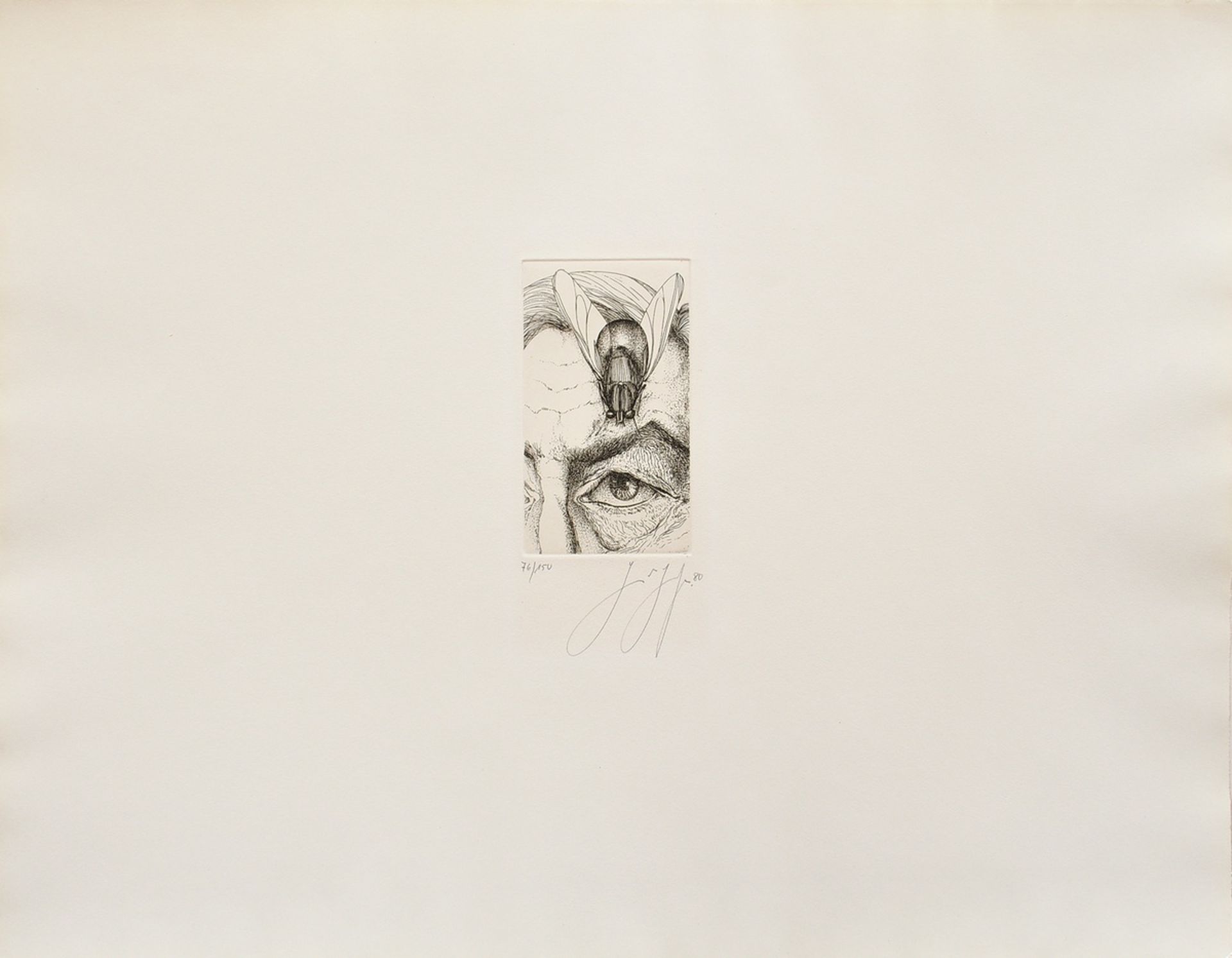 Grass, Günter (1927-2015) "Self-portrait with fly" 1980, etching 76/150, b. sign./dat./num., PM 15,