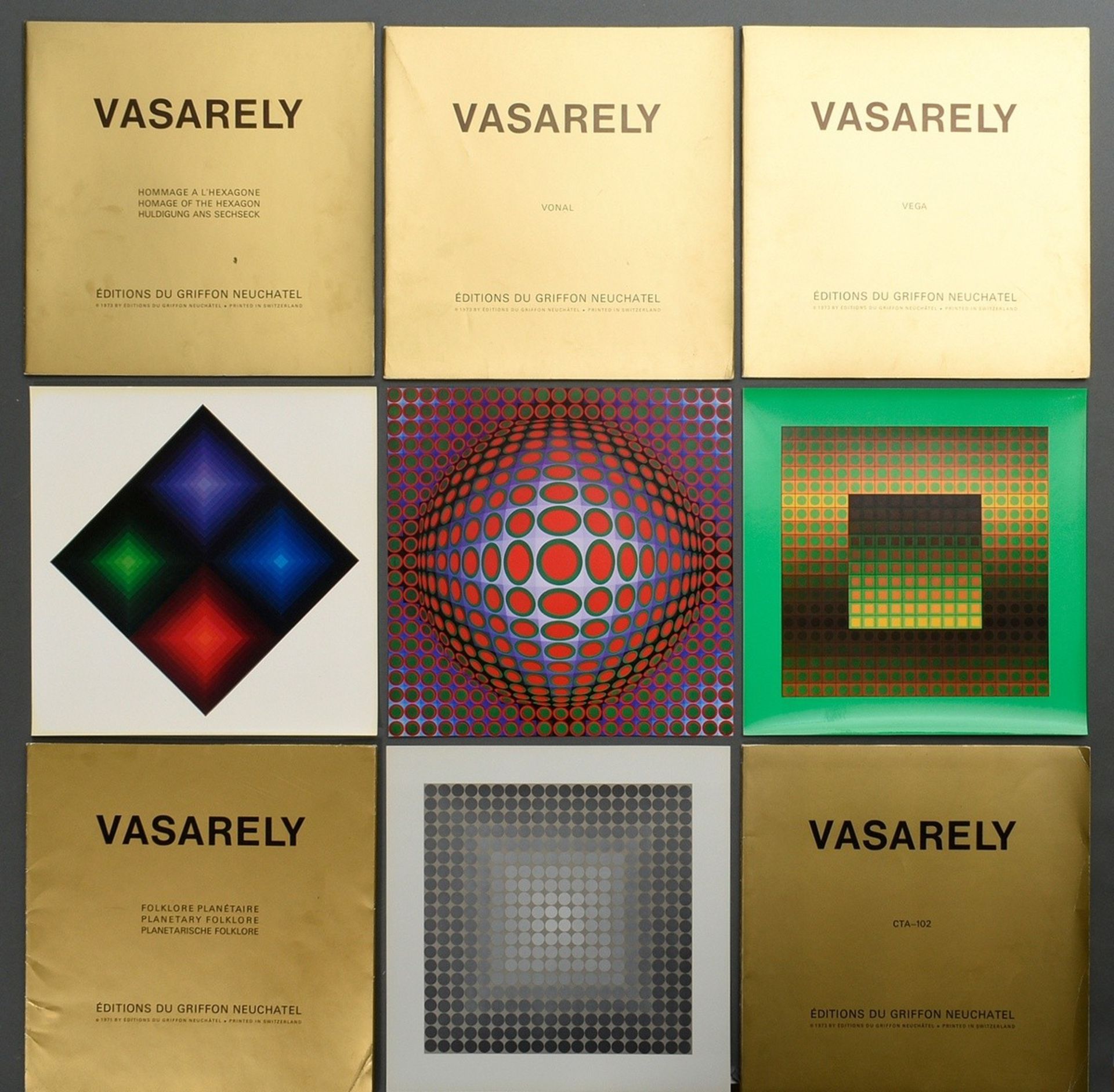 5 Vasarely, Victor (1906-1997) portfolios "Folklore Planétaire" (10 sheets), "CTA-102" (7 sheets), 