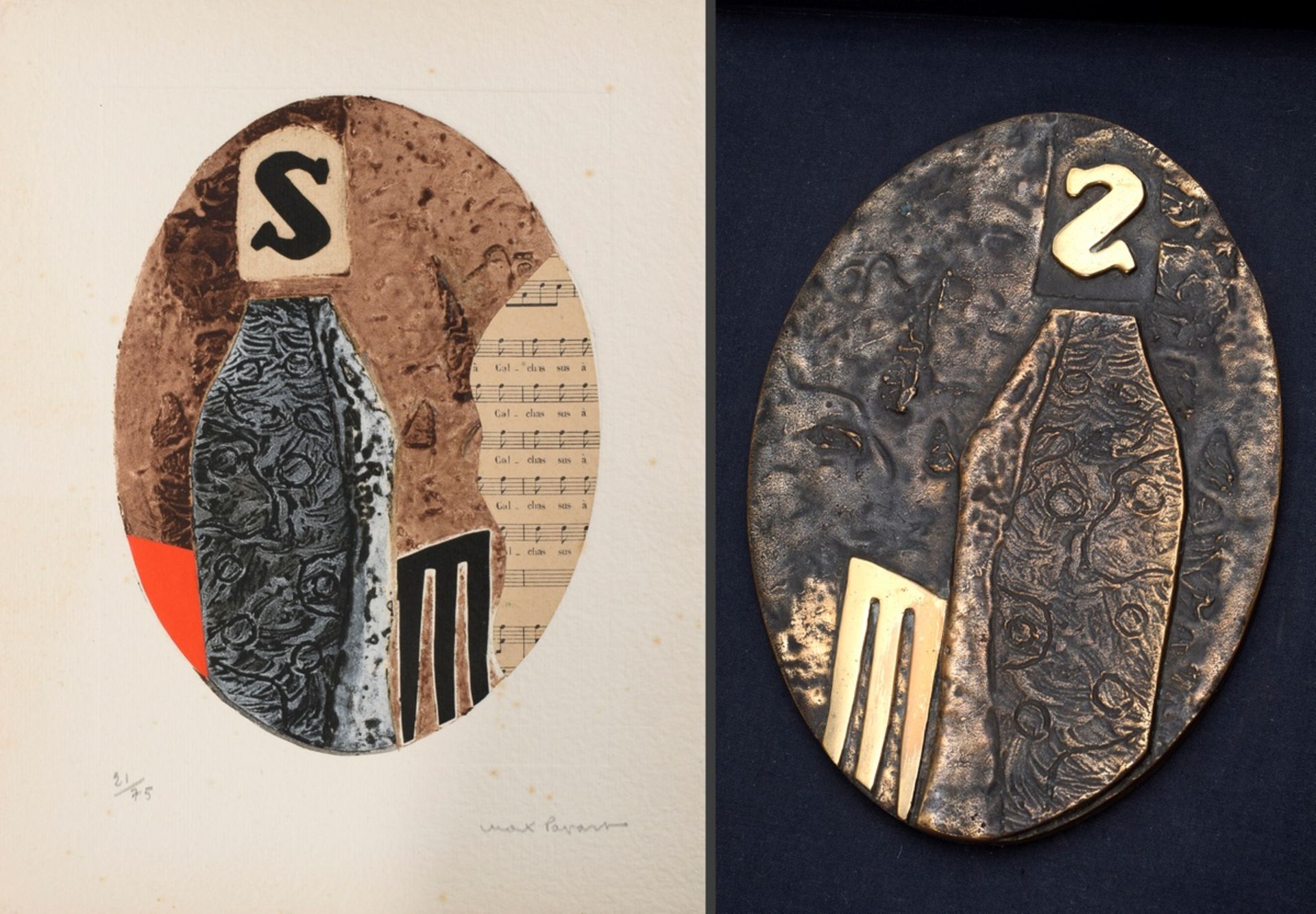 Papart, Max (1911-1994) "Pavane" 1977, Bronze und Radierung/Collage, 21/75, u. sign./num. BM 33x26c