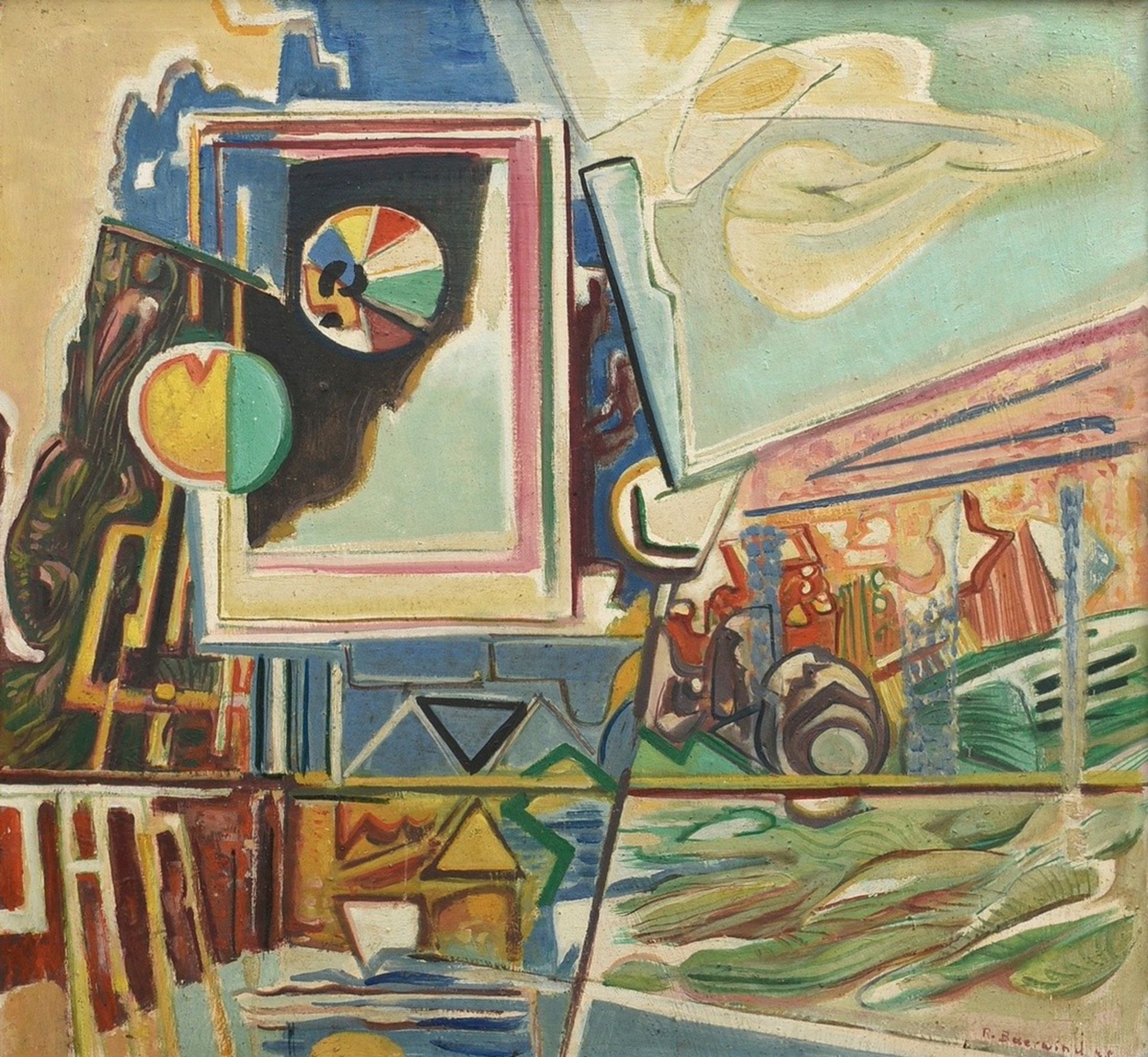 Baerwind, Rudolf (1910-1982) "Abstrakte Komposition" 1948, Öl/Platte, u.r. sign./dat.,