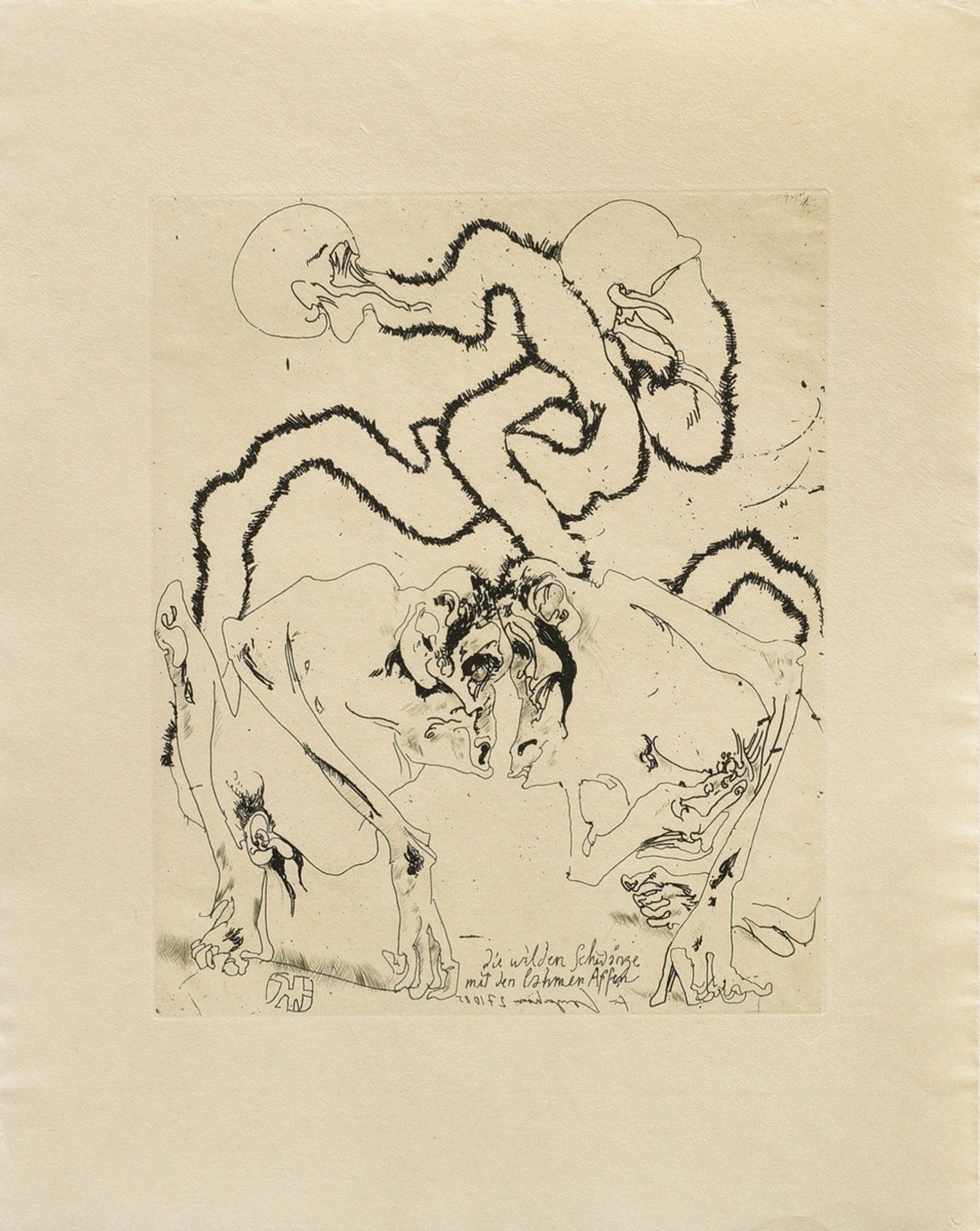 Janssen, Horst (1929-1995) "Die wilden Schwänze mit den lahmen Affen" 1985/1995, Farbradierung, Gri - Bild 2 aus 2