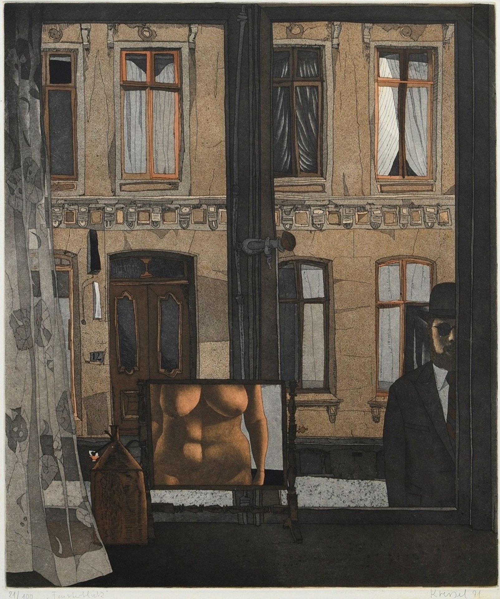 Kressel, Dieter (1925-2015) "Fensterblick" 1971, colour etching, 21/100, b. sign./num./dat./tit., c