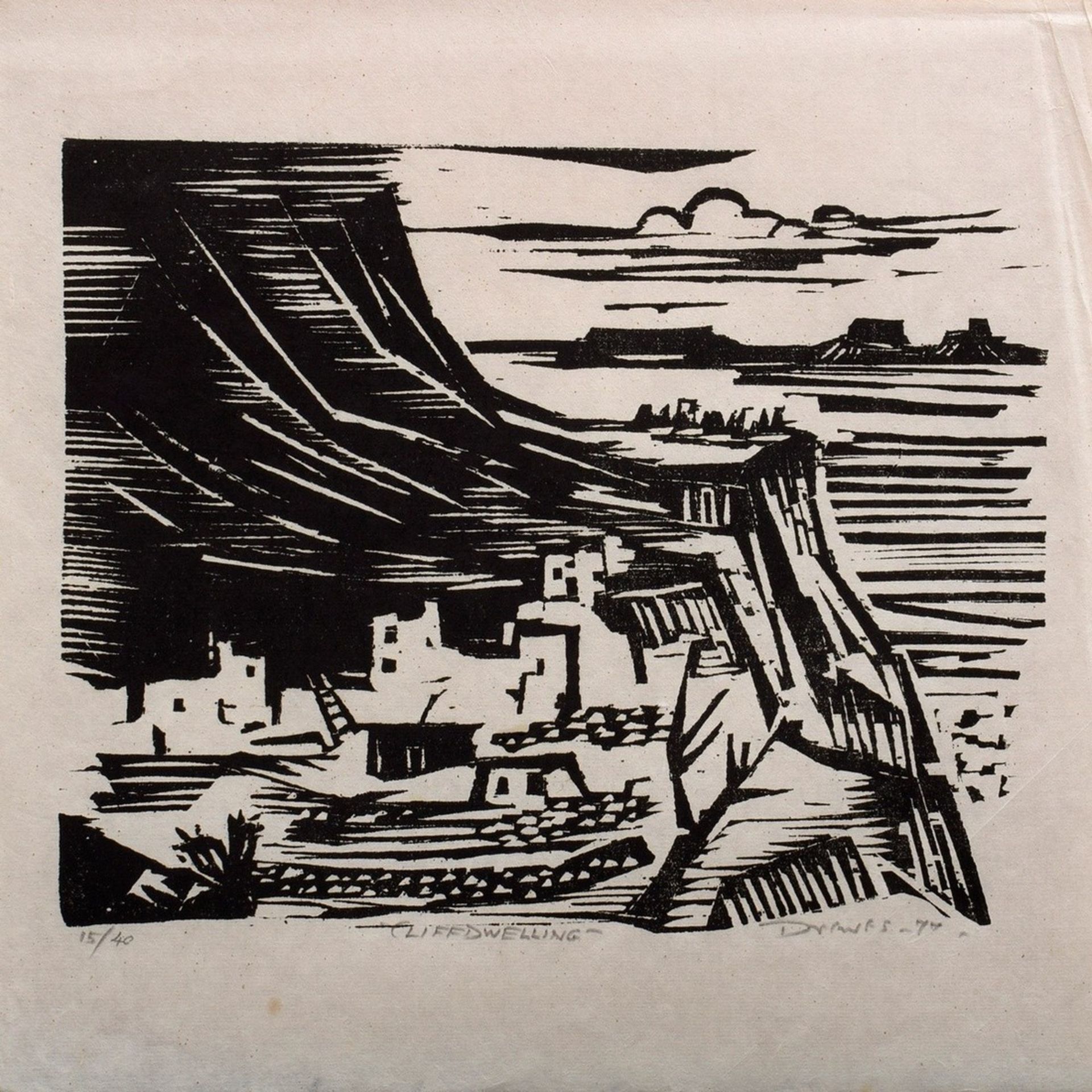 Drewes, Werner (1899-1985) "Cliff Dwelling (Mesa Verde)" 1977, woodcut, 15/40, b. sign./dat./num./t