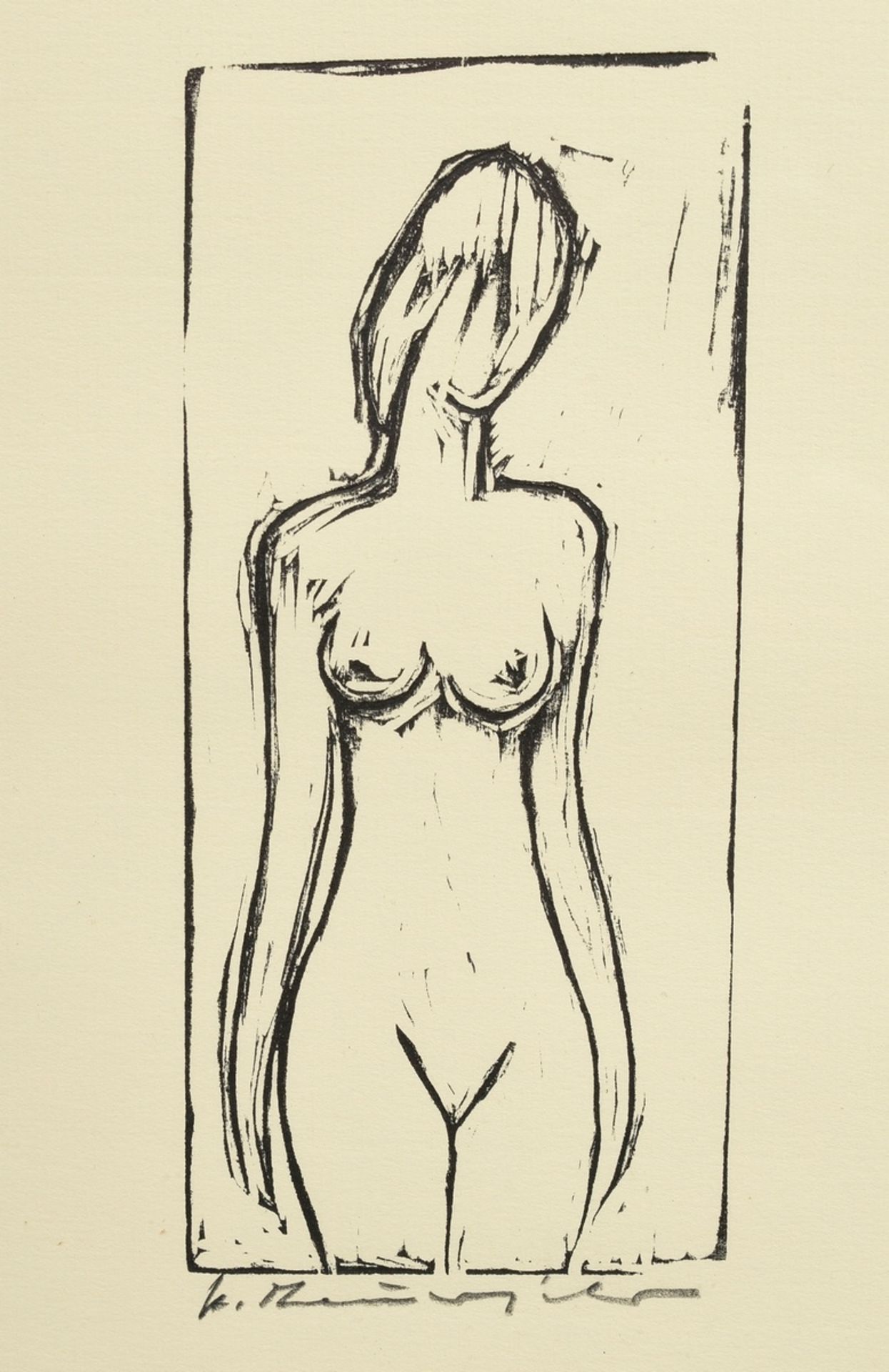 Theuerjahr, Heinz (1913-1991) "Lady Nude", woodcut, b. sign., PM 18,3x8,3cm (w.f. 31,5x25,5cm)