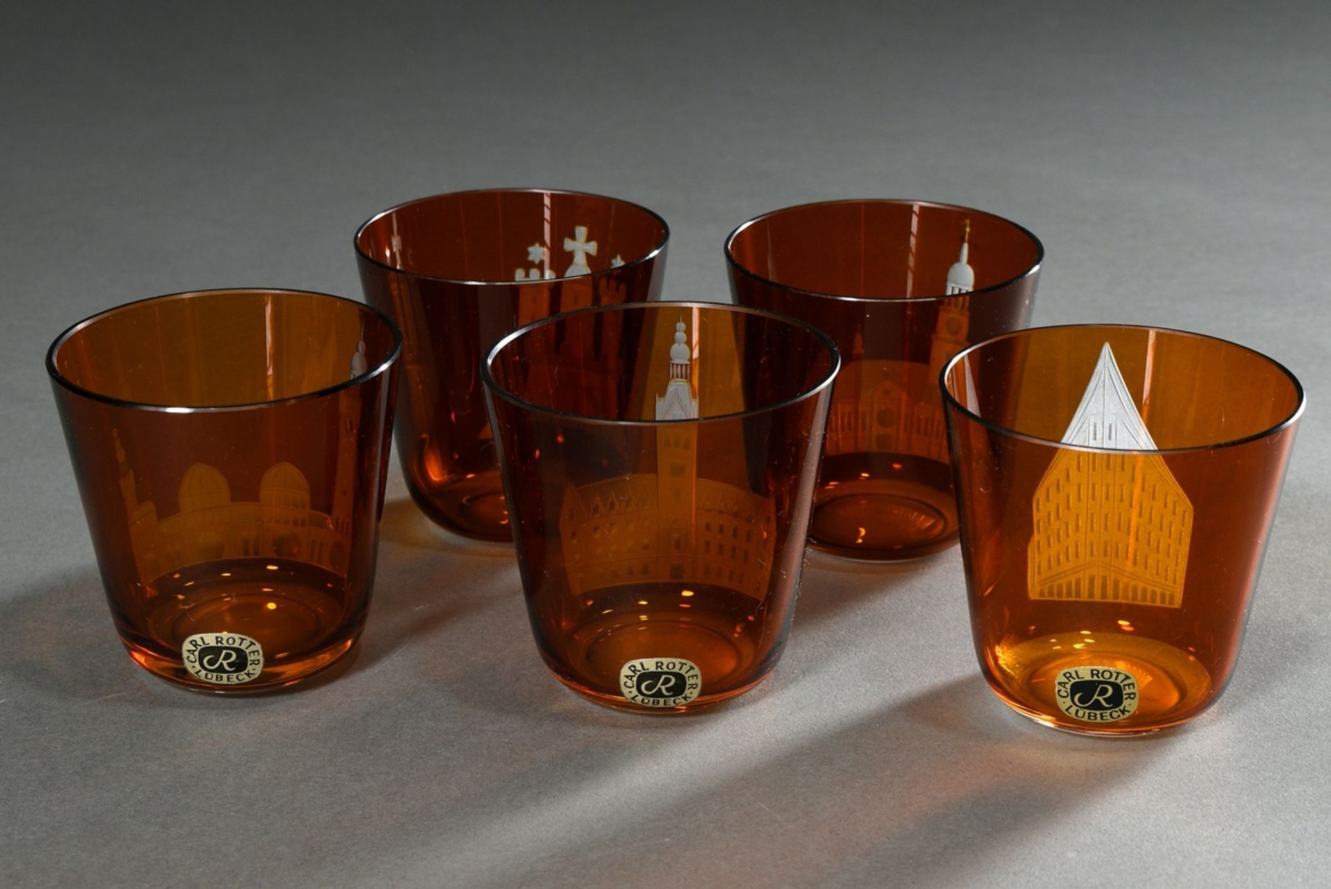 5 Rotter glasses with Hamburg motives, "St. Michaelis", "St. Pauli - Landungsbrücken", "Hamburger R - Image 3 of 3