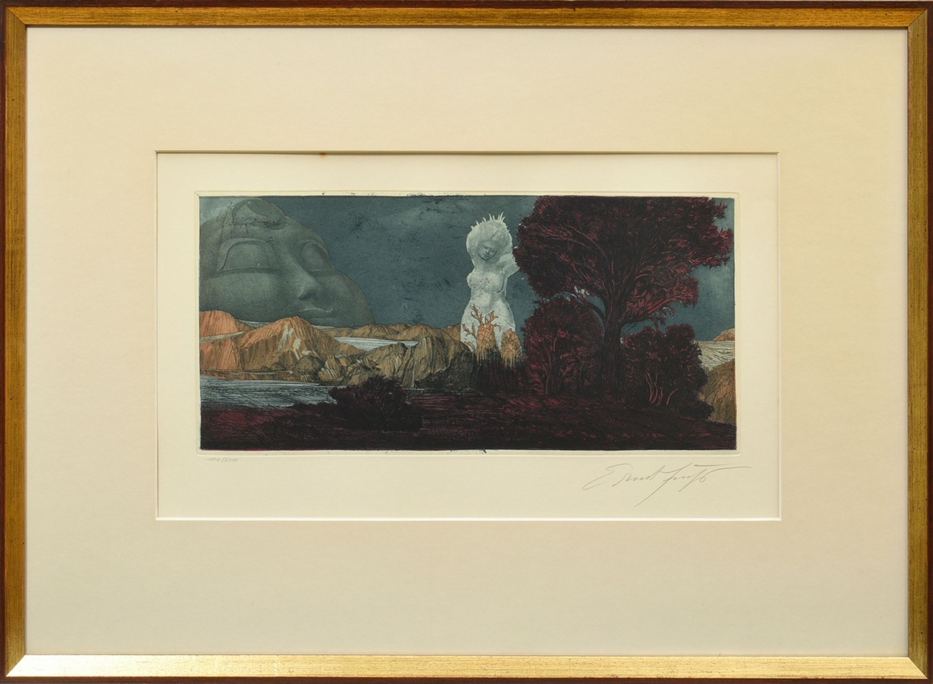 Fuchs, Ernst (1930-2015) "Cyclopean Landscape" circa 1967, color etching 104/200, below num./sign., - Image 2 of 3