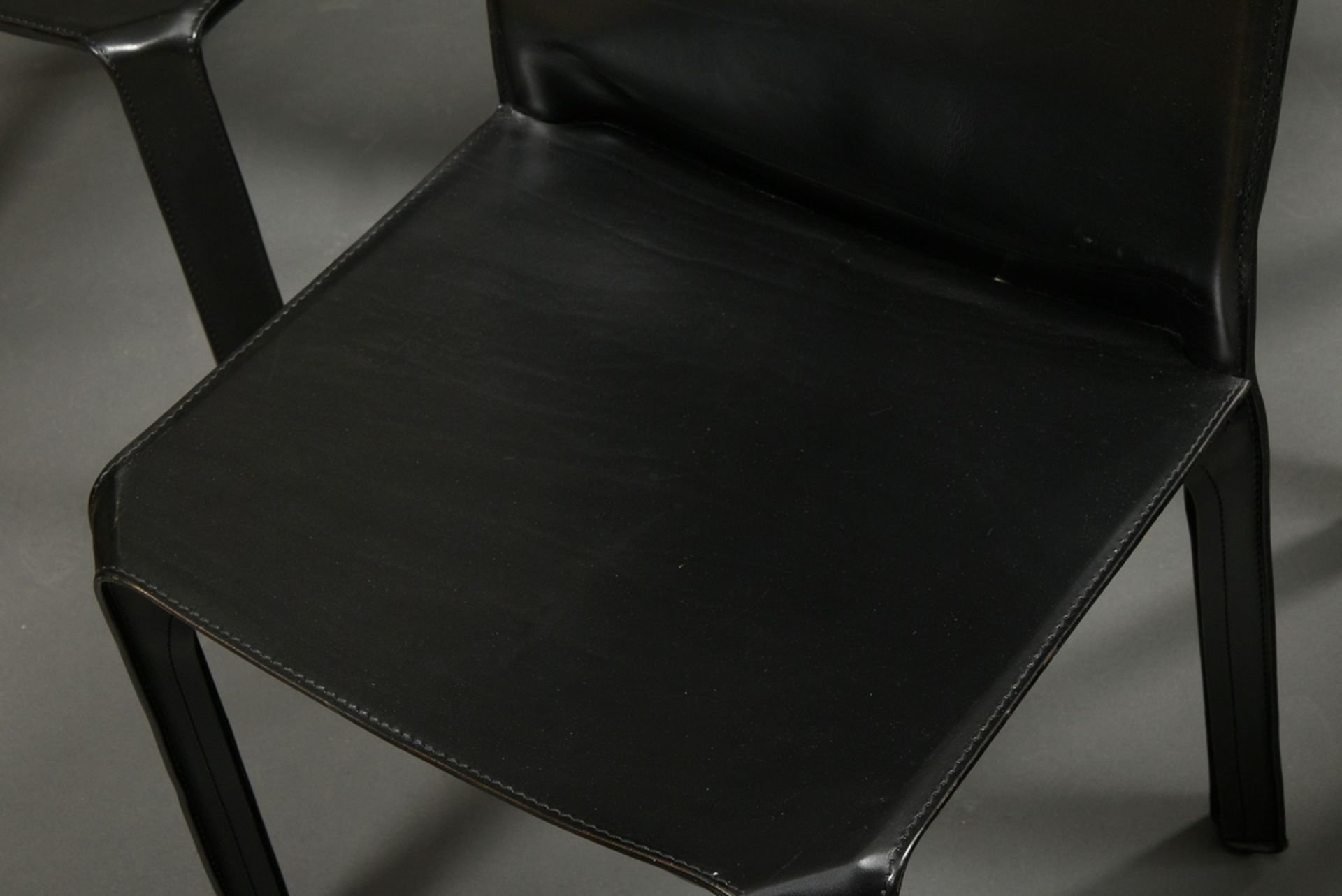 4 Cassina CAB 412 chairs, lacquered steel frame with black core leather upholstery, designed by Mar - Image 3 of 7