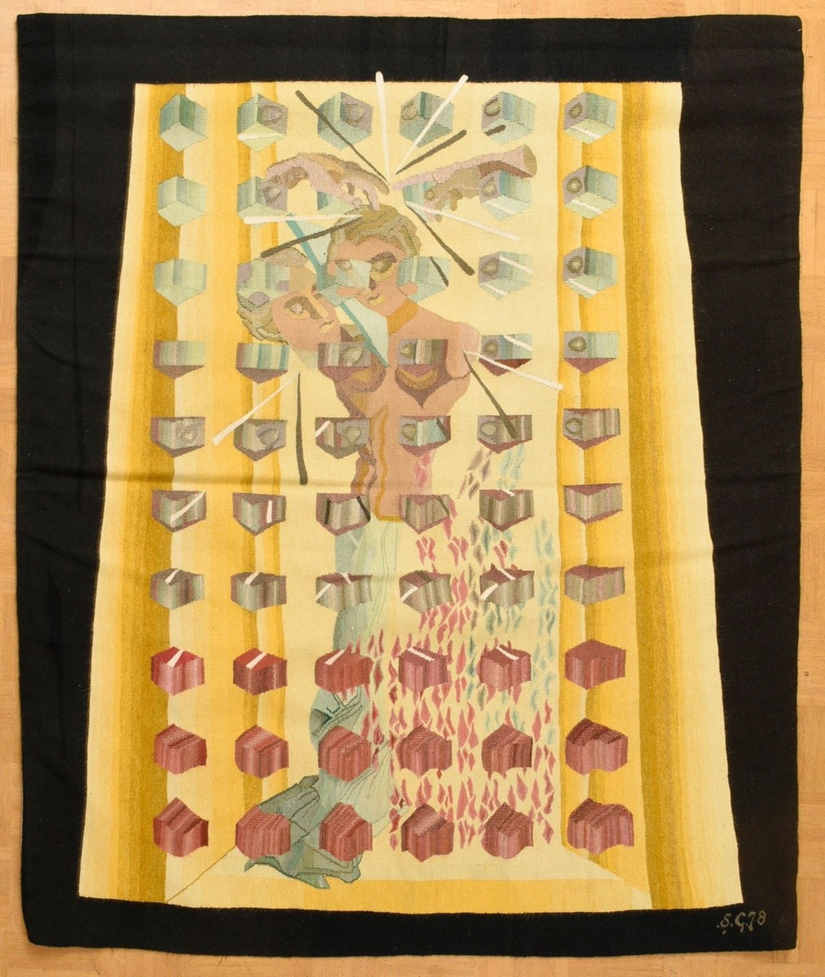 Gabrea, Serban (*1940) tapestry "Omul Maditaranean" (19)78, wool, u.r. monogr./dat., verso titled,  - Image 2 of 7