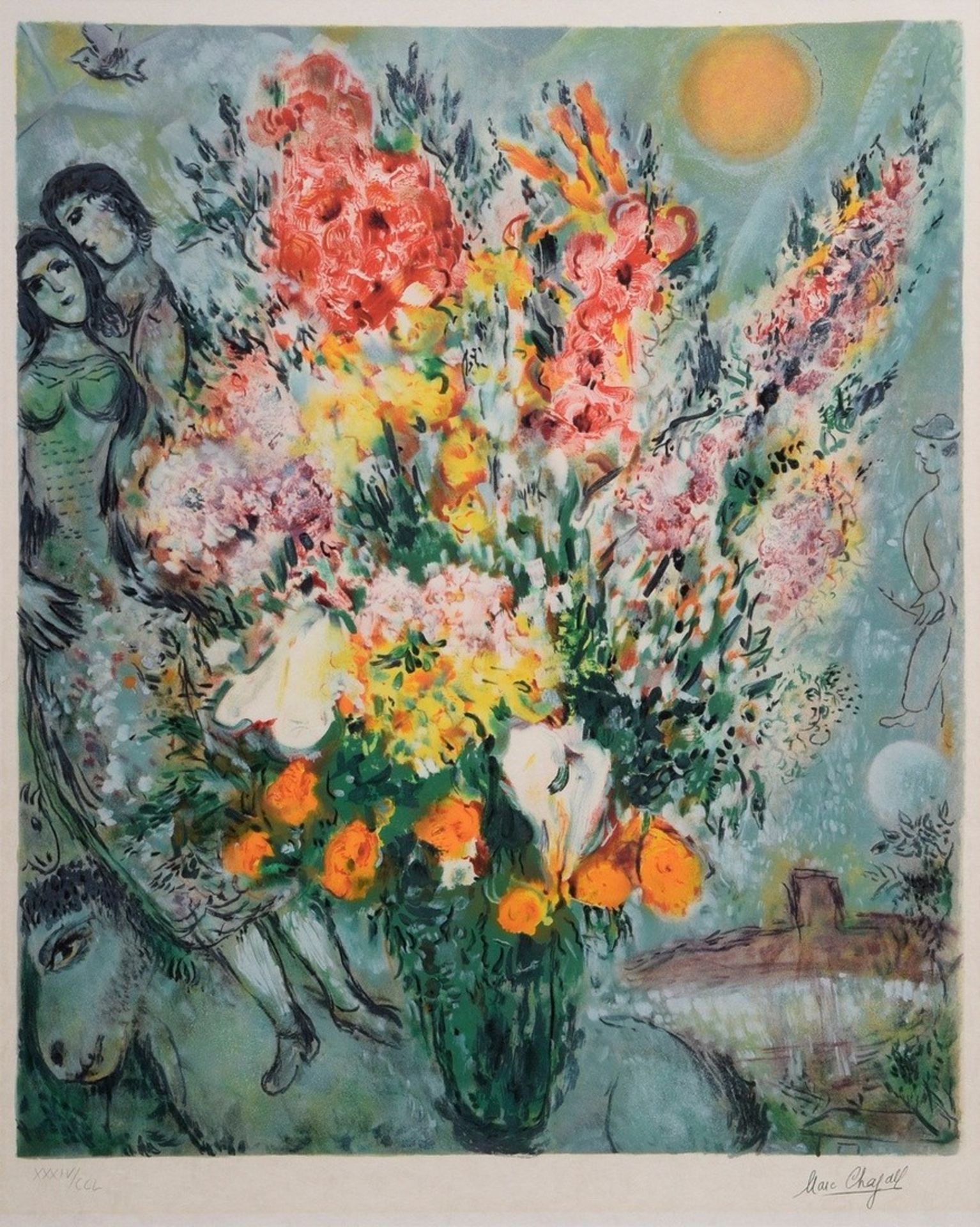 Chagall, Marc (1887-1985) „Bouquet de Fleurs“, Farblithographie, XXXIV/CCL, u. Stempelsign./num., v