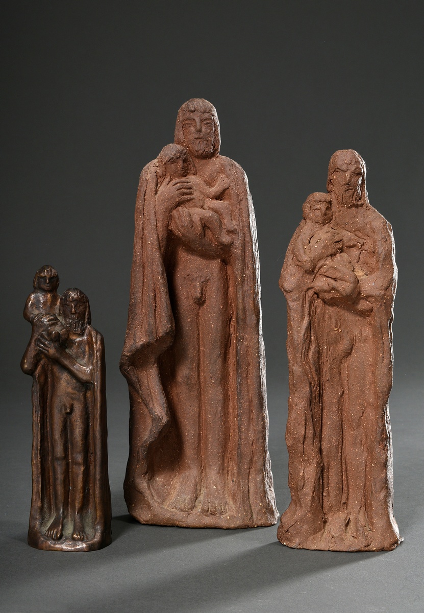 3 Various Maetzel, Monika (1917-2010) figures "Saint Christopher with Jesus boy", bronze patinated/