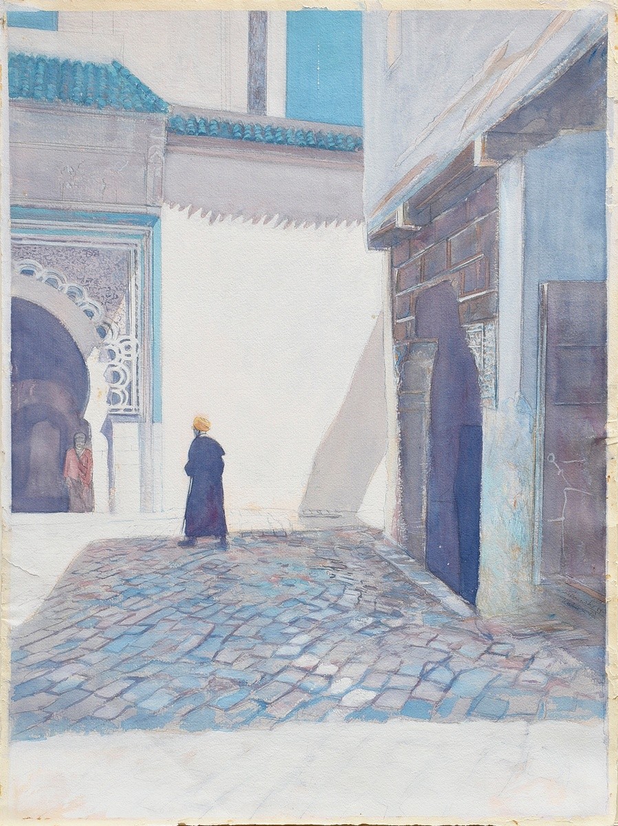 Werkmeister, Wolfgang (*1941) "Mosque in Fès" 1982, watercolor/gouache, lower right signed/dated/ti