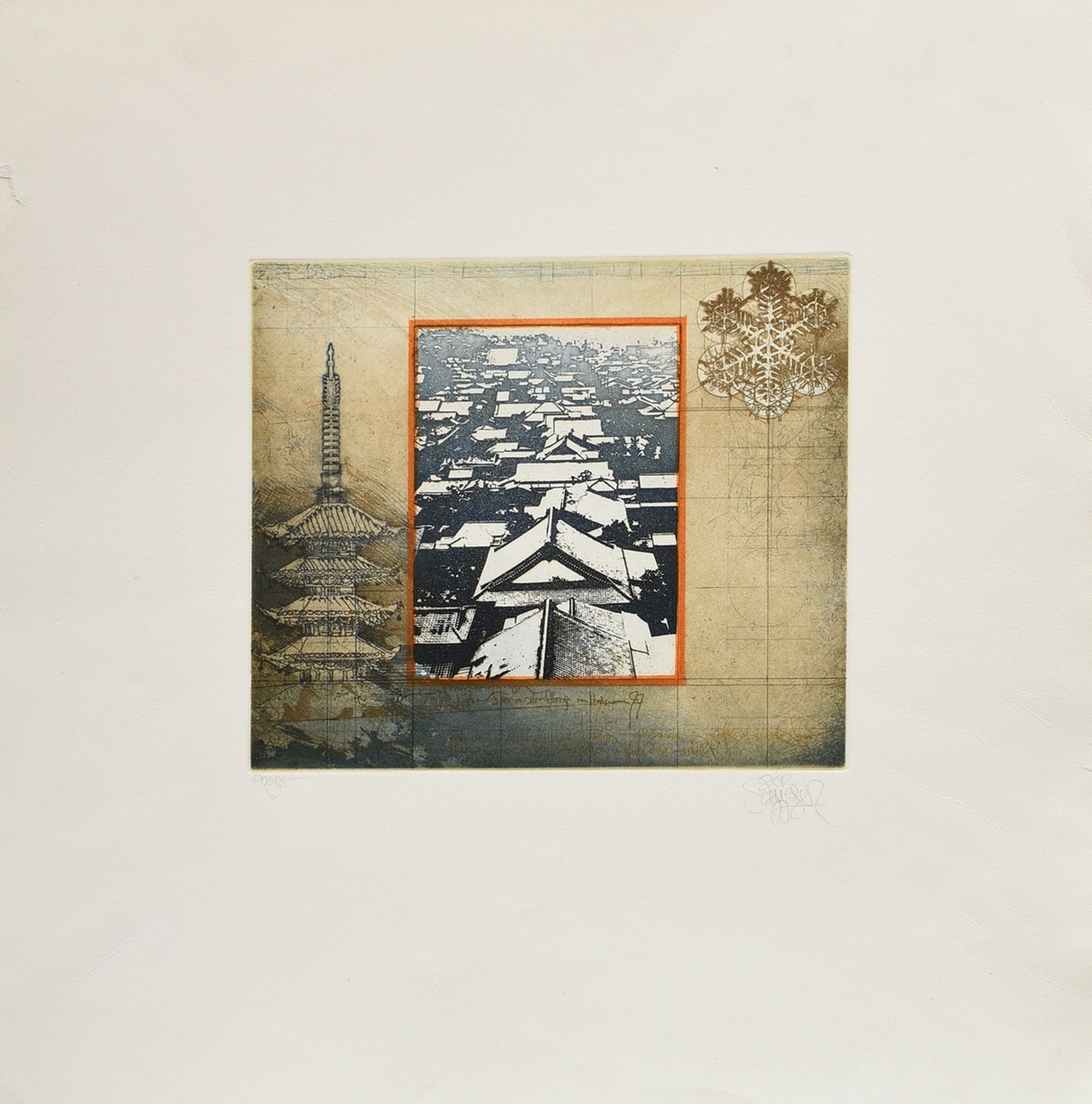 Schmeisser, Jörg (1942-2012) "Kyoto/ Kofukuji-Temple" 1977, color etching, status print, b. sign./d - Image 2 of 3