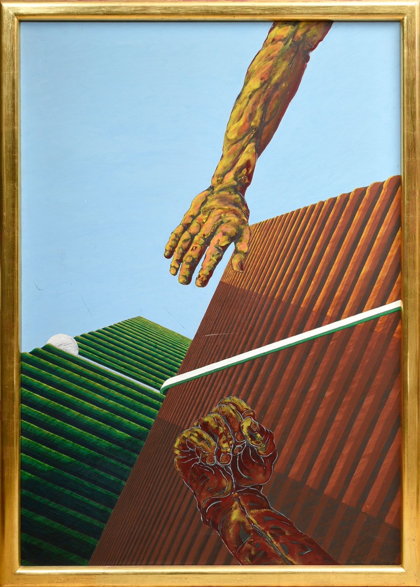 Hoflehner, Rudolf (1916-1995) "Landschaft mit offener Hand und Faust" 1978, Acryl/Pastellkreide/Lei - Bild 2 aus 4