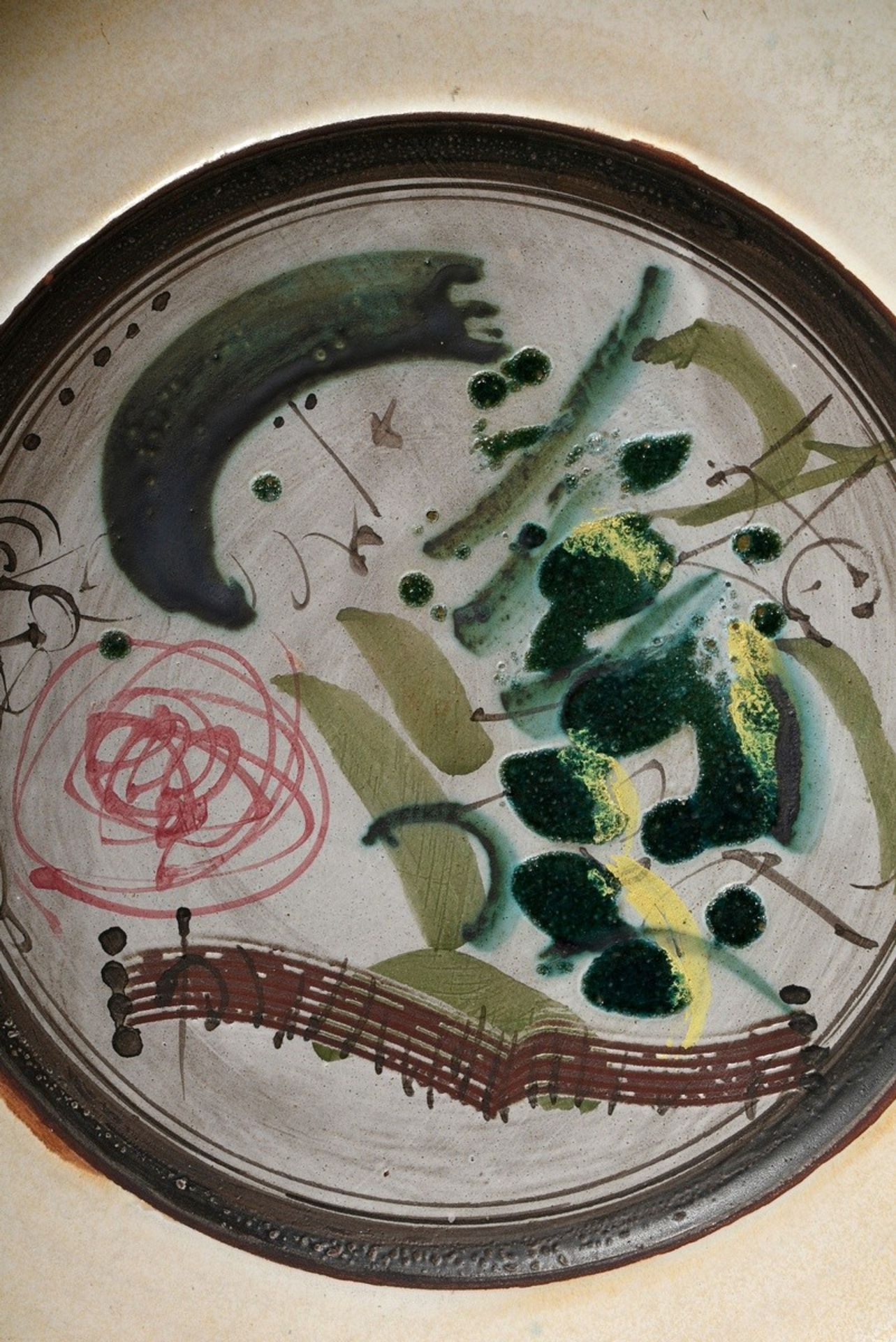 Studio ceramics plate by Gilbert Portanier, Vallauris, abstract representation, reversed signed Por - Image 3 of 5