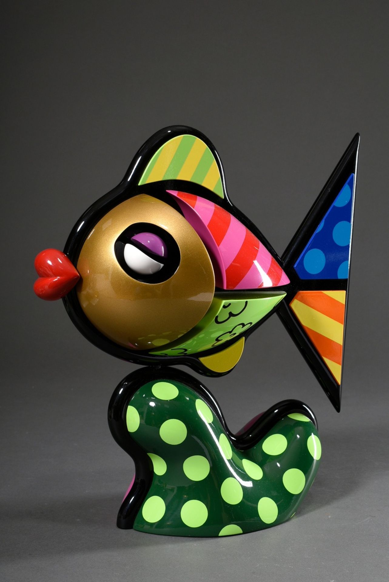 Britto, Romero (*1963) "Lady Fish", wood polychrome painted, front sign./num. 11/100, two parts, 37