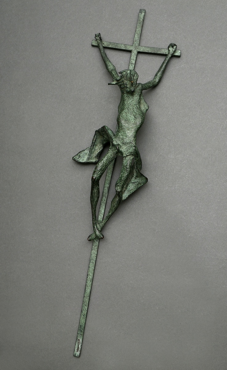 Capellini, Sergio (*1942) "Christ on the cross", bronze green patinated, sign., 44x11,5cm, min. rub - Image 6 of 6