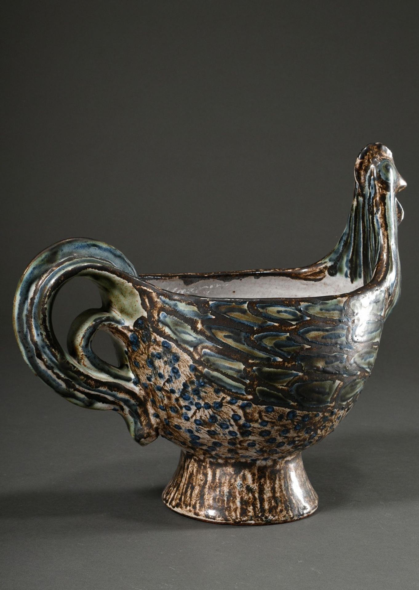 Maetzel, Monika (1917-2010) studio ceramic vessel in animal form "Chicken", ceramic white/green/blu - Image 3 of 6
