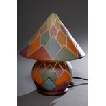 Tschechische Art Deco "Veilleuse" Lampe in Kugelform mit Kegelhut, farbige Einschmelzungen mit grap