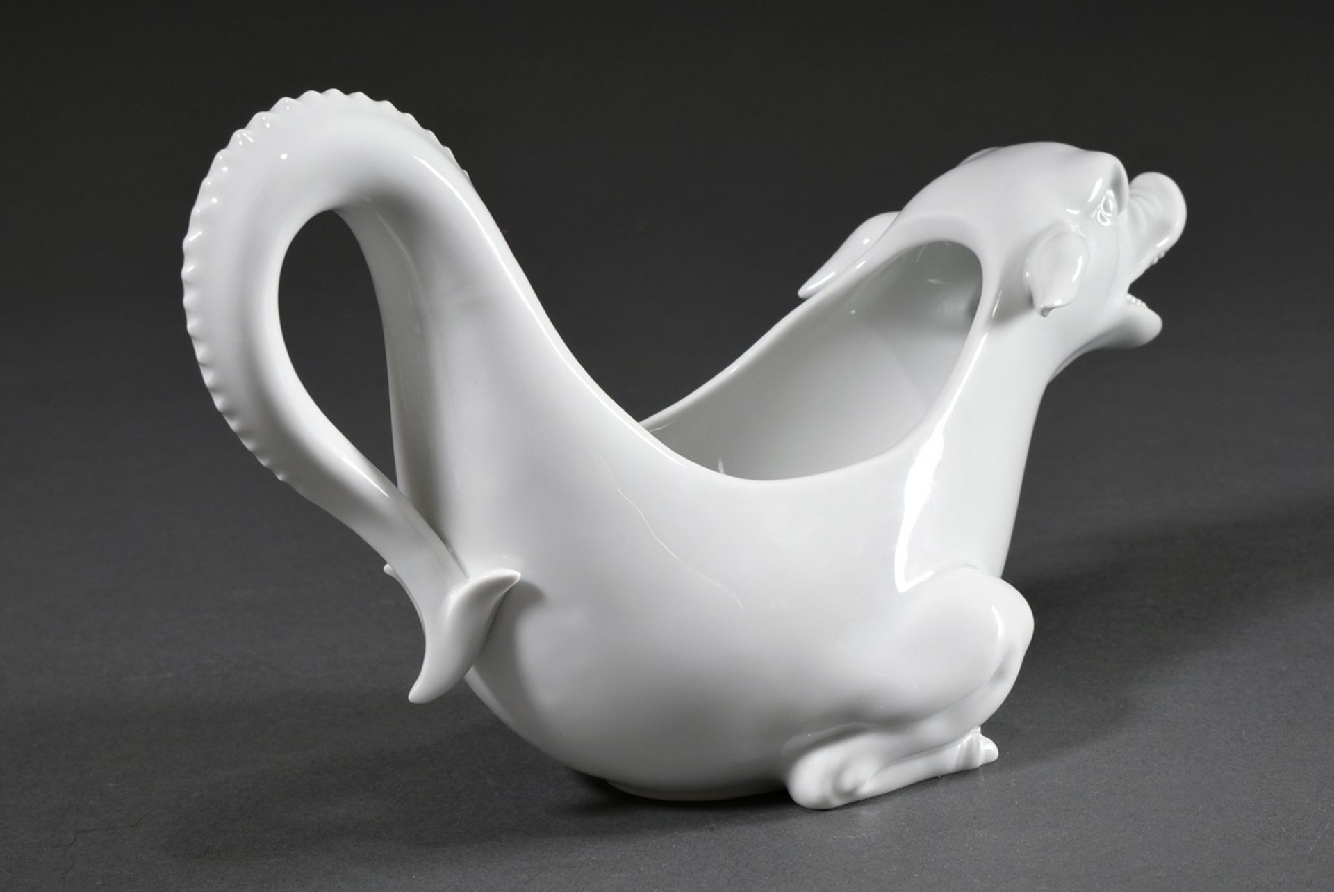 Figürliche Meissen Sauciere "Drache", weiß, Modellnr. 81591, 20.Jh., 16x28x11cm - Bild 3 aus 5