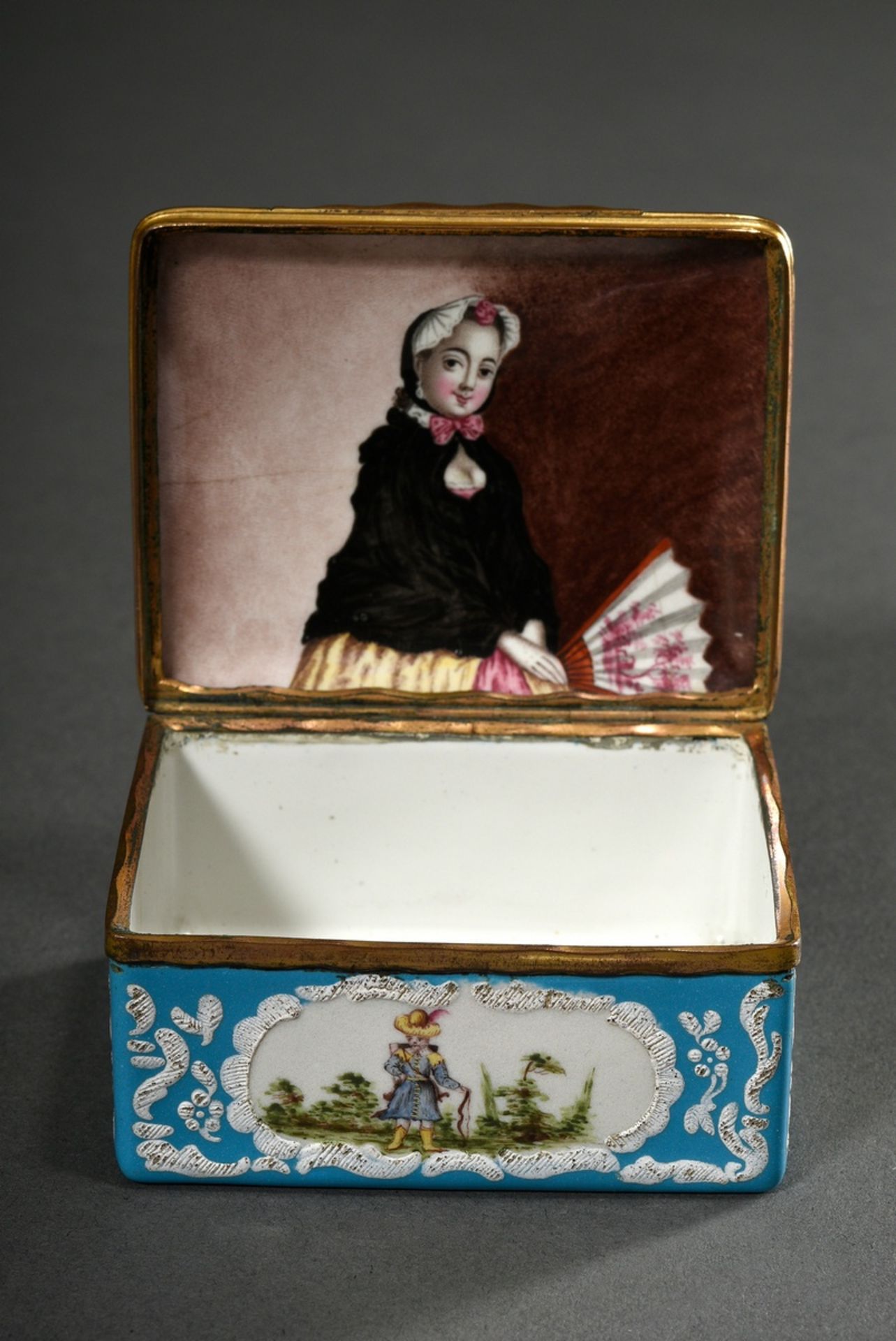 Rococo tabatiere of rectangular form with slightly domed hinged lid and gilt brass mount, copper wi - Image 6 of 8