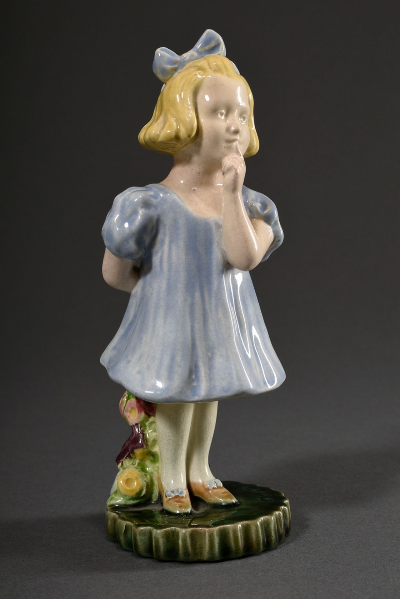 Figure "Little girl with flowers", sign. Flora Busch, bottom with signet of the Wiener Kunstkeramis