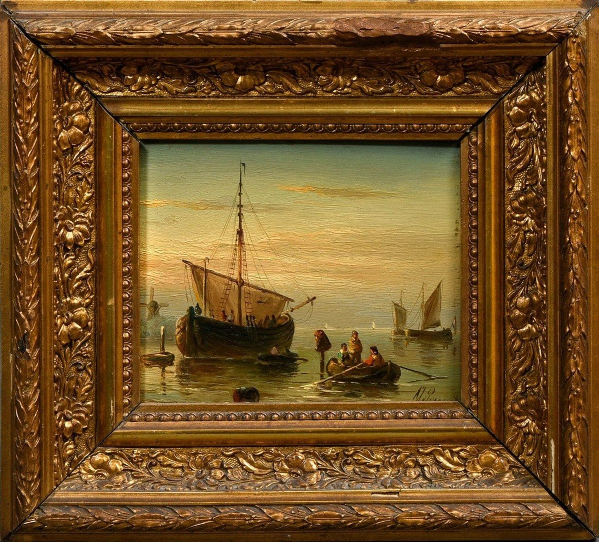 Pair of marine paintings "Dutch fishermen", oil/wood, 19th c., illegibly sign. on lower right, each - Image 8 of 9