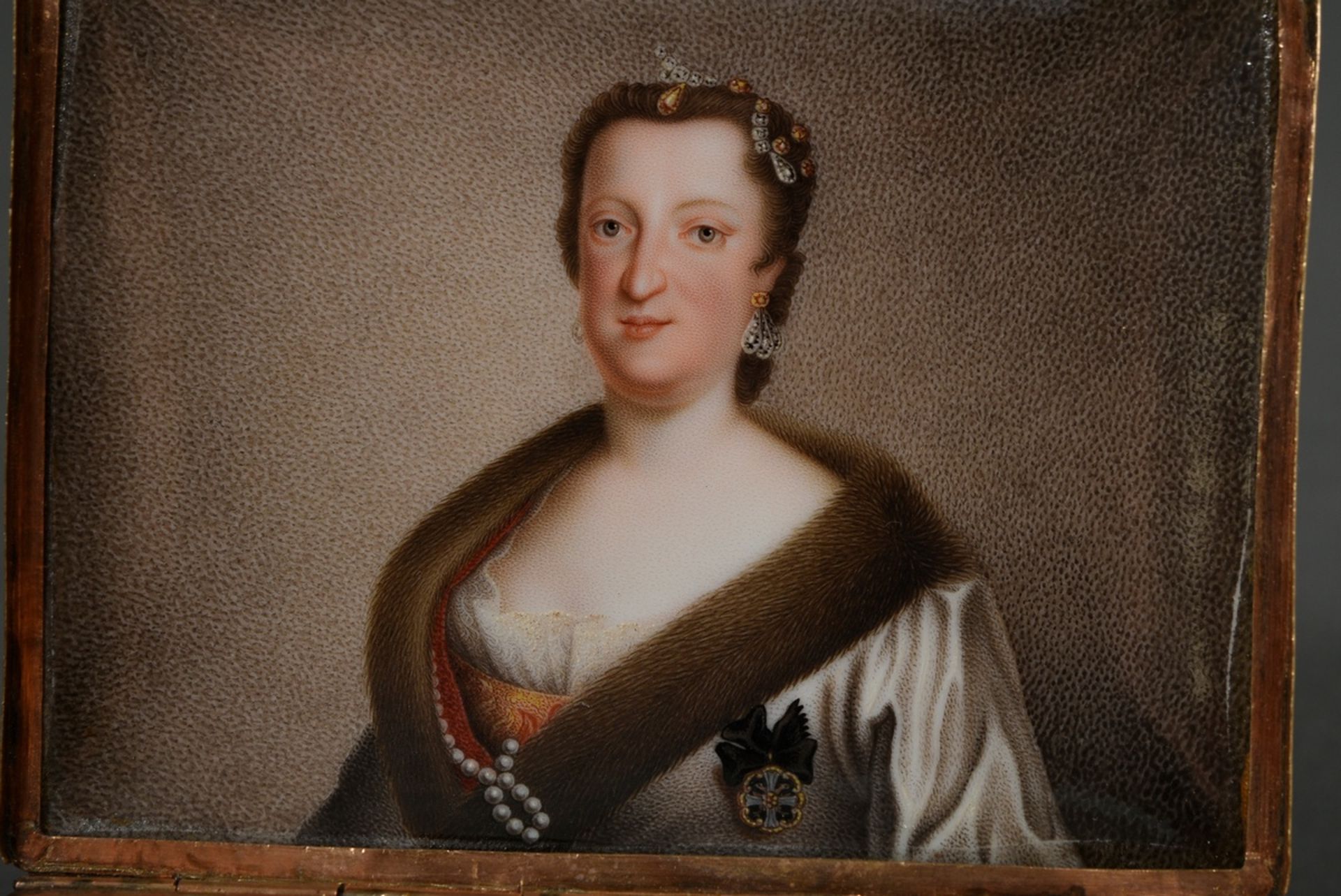 Rechteckige Meissen Tabatière mit lupenfeinem "Porträt von Maria Josepha von Sachsen" nach Louis de - Bild 6 aus 7