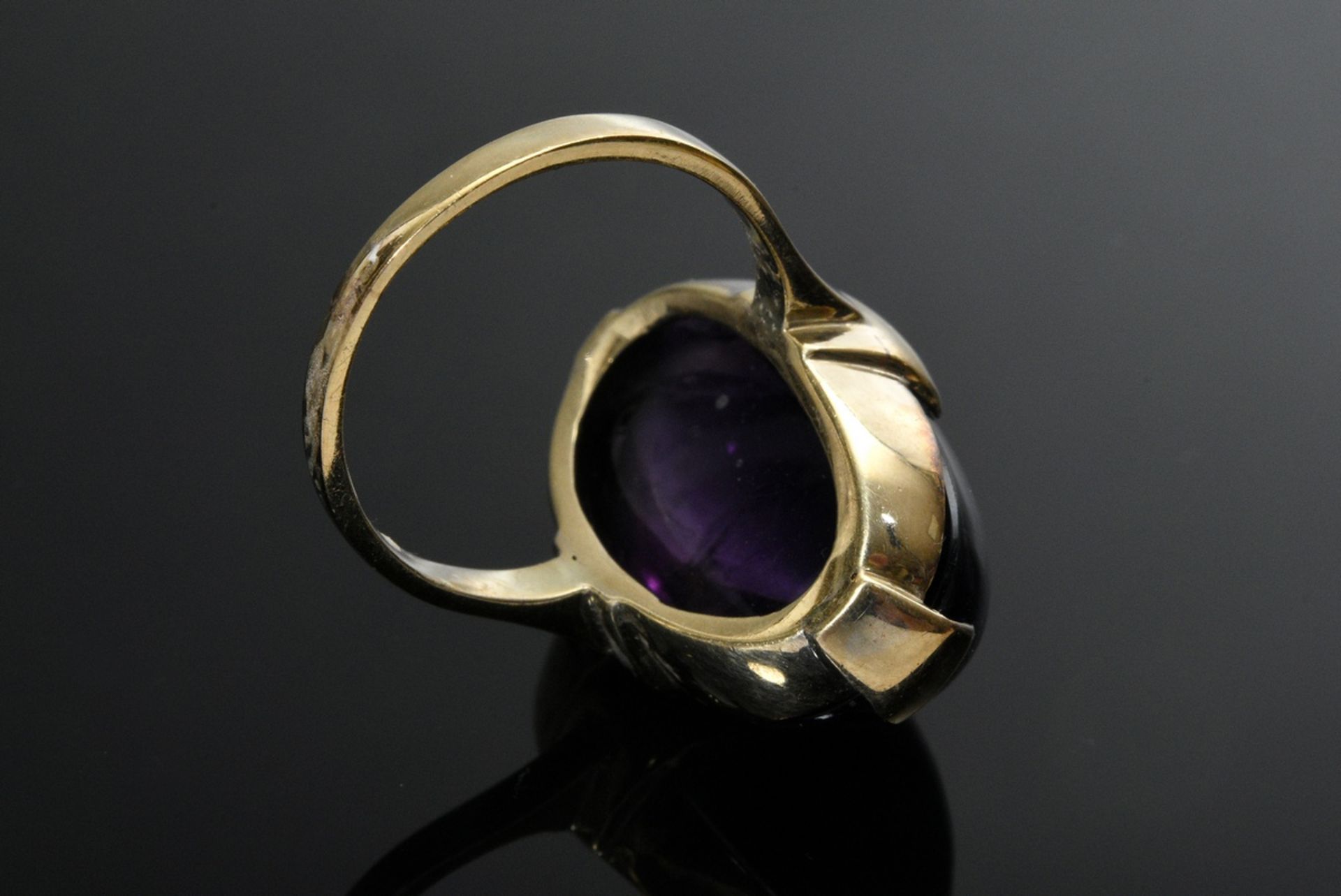 Gelbgold 585 Ring mit großem Amethyst Cabochon, 10,2g, Gr. 54, Tragespuren - Bild 3 aus 4