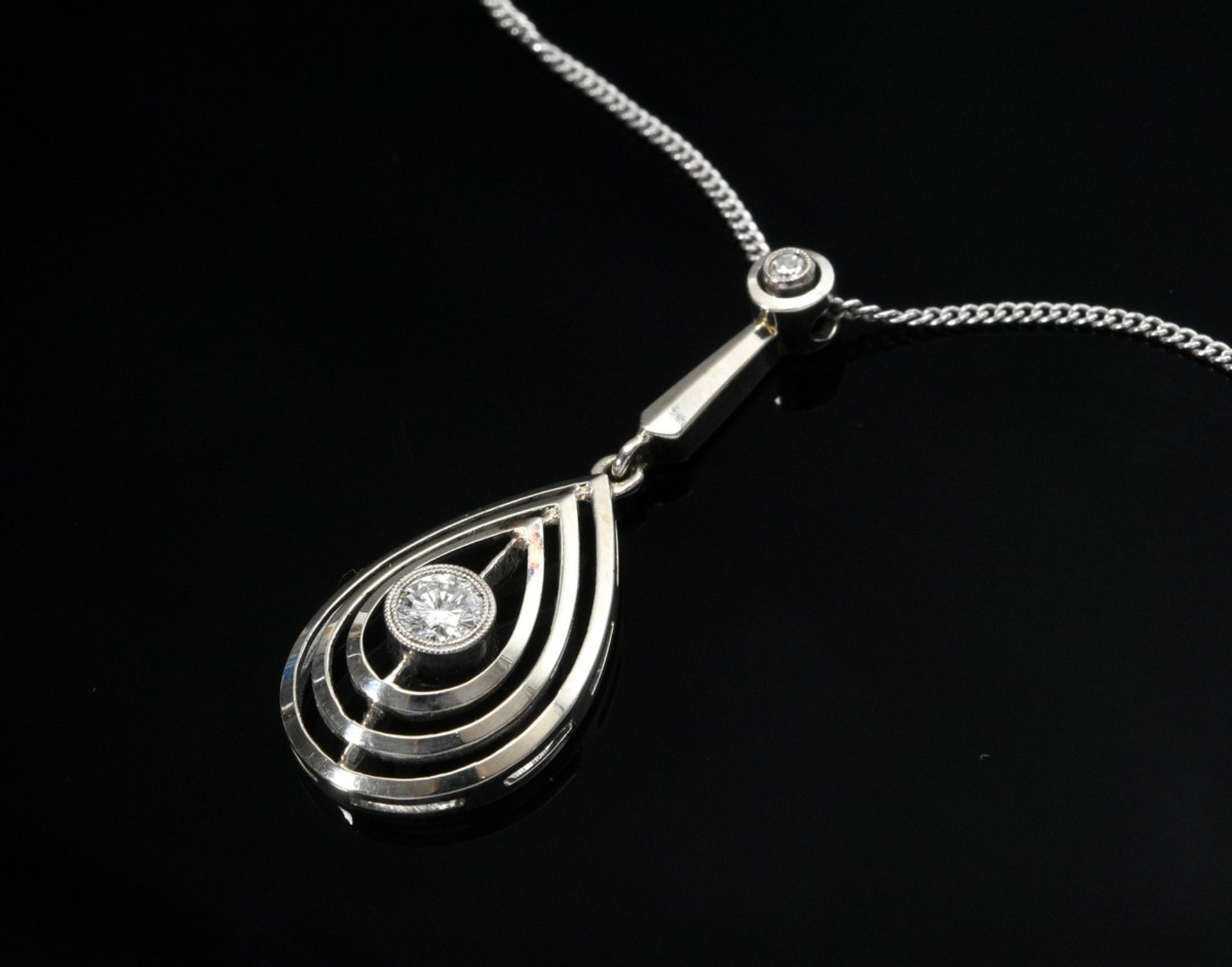 White gold 585 Venetian necklace with drop-shaped diamond pendant (add. ca. 0.15ct/VSI/W) in brilli