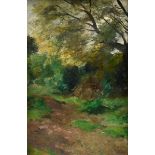 Herbst, Thomas (1848-1915) "Waldweg", Öl/Leinwand doubliert, u.r. sign., 59x39,5cm (m.R. 75x56cm),