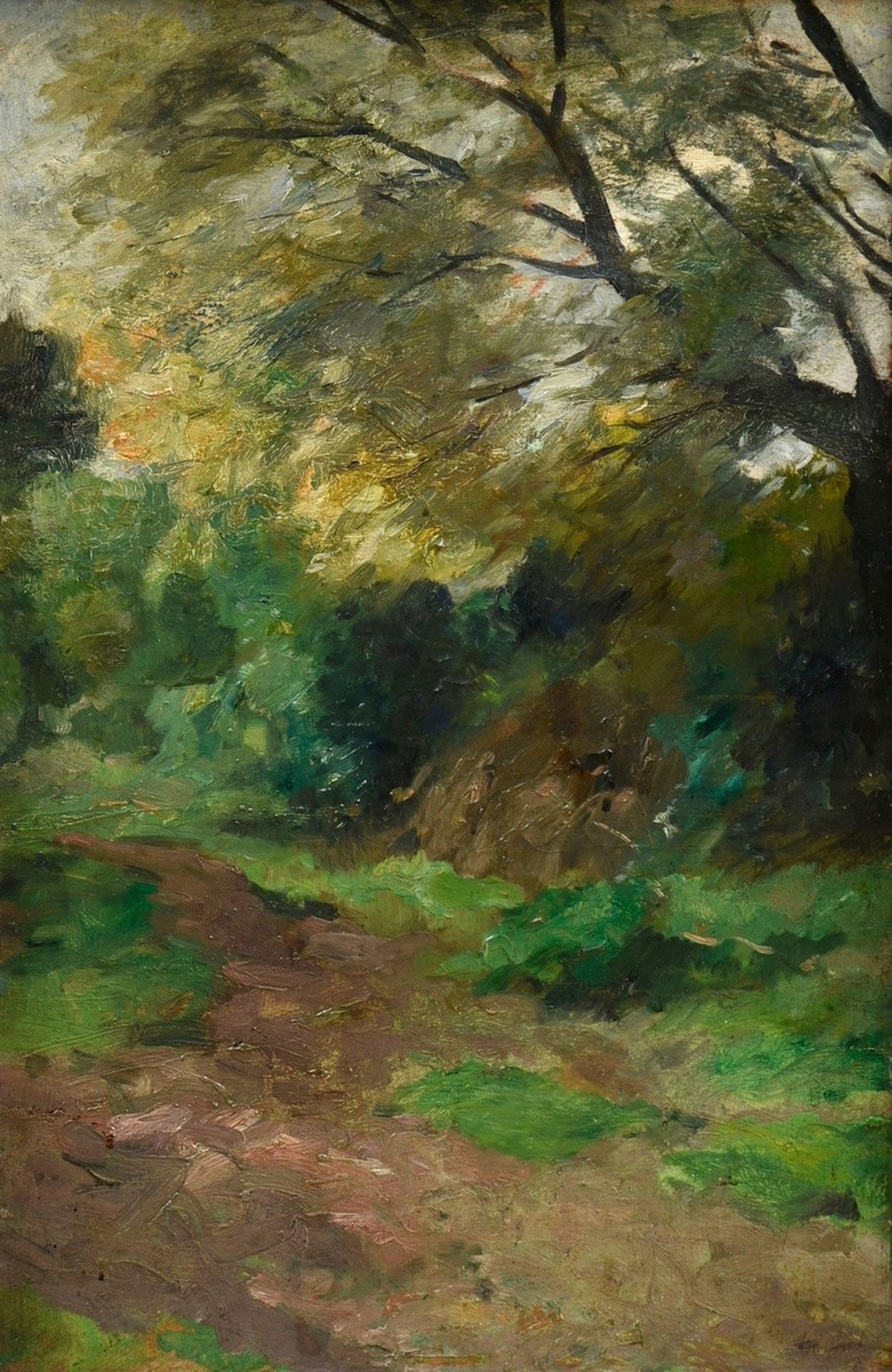 Herbst, Thomas (1848-1915) "Waldweg", Öl/Leinwand doubliert, u.r. sign., 59x39,5cm (m.R. 75x56cm),