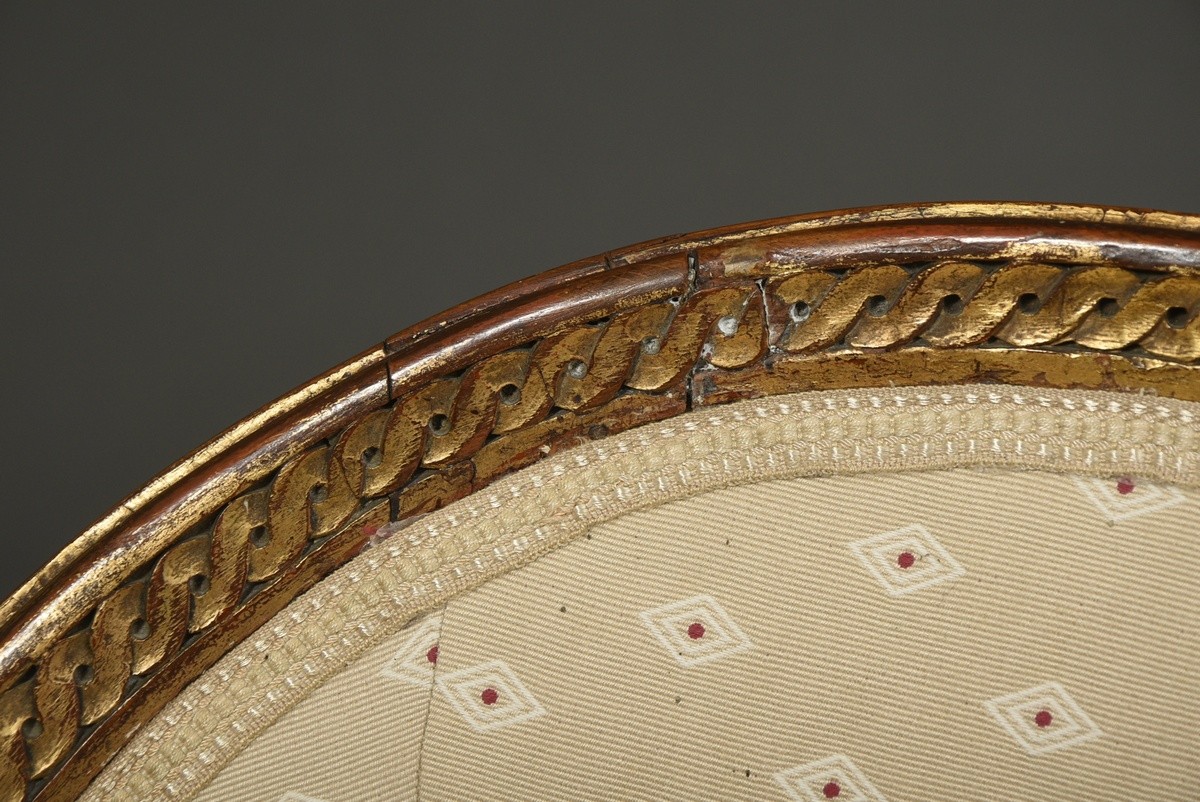 Small Louis XVI sofa with curved frame on 5 legs, carved band profiles and grooves in gilding over  - Image 5 of 8