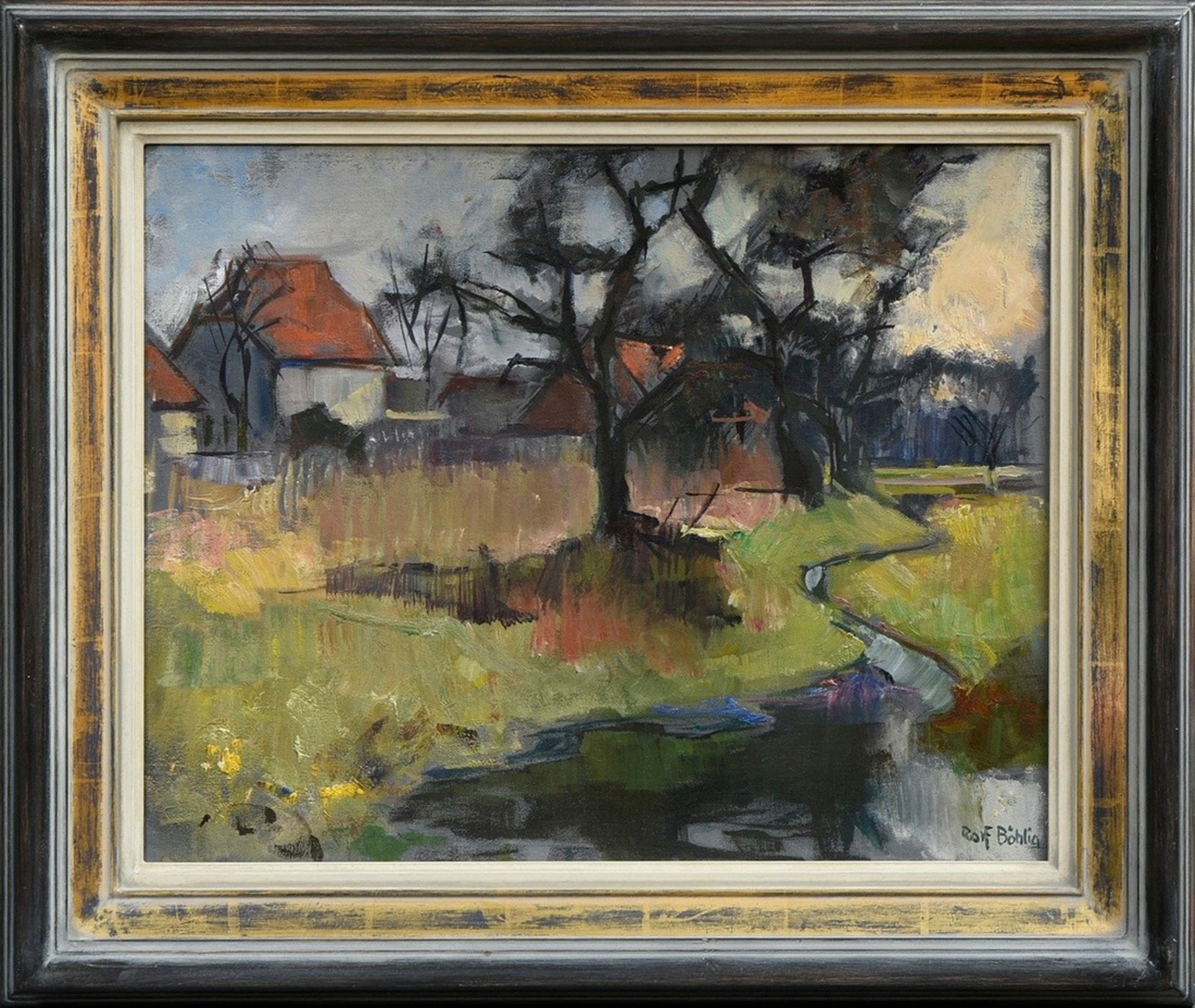 Böhlig, Rolf (1904-1979) "Hoisbüttel" (Häuser an der Bredenbek) 1977, Öl/Leinwand auf Pappe kaschie - Bild 2 aus 5