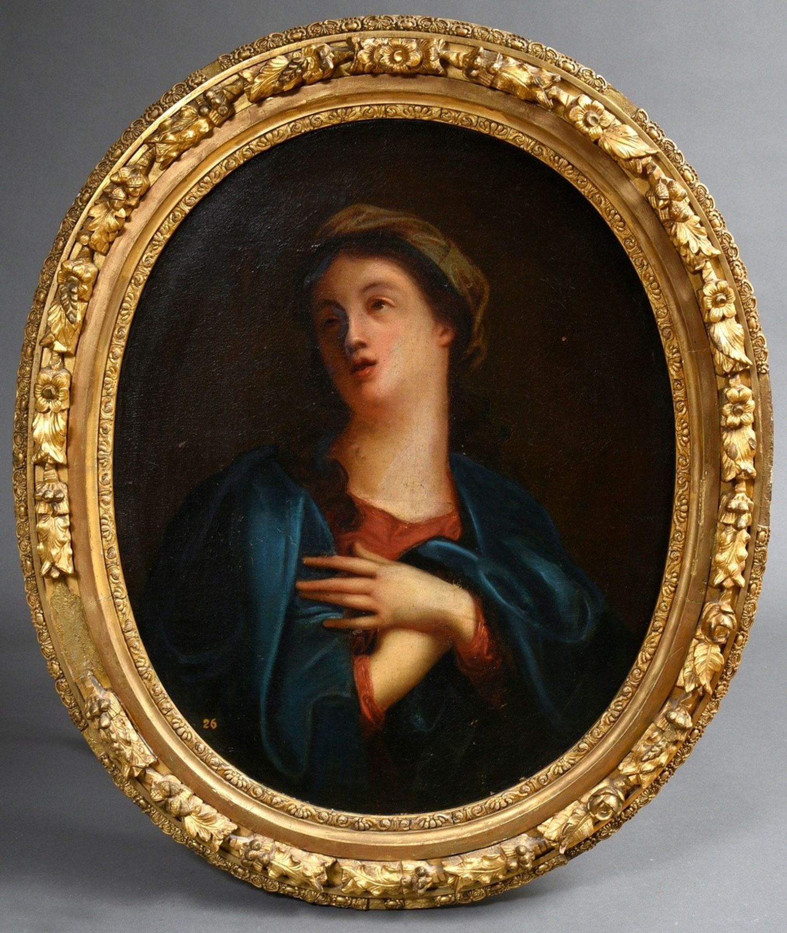 Dolci, Carlo (1616-1686) attributed "Saint", oil/canvas, verso inscr. on adhesive label, magnificen