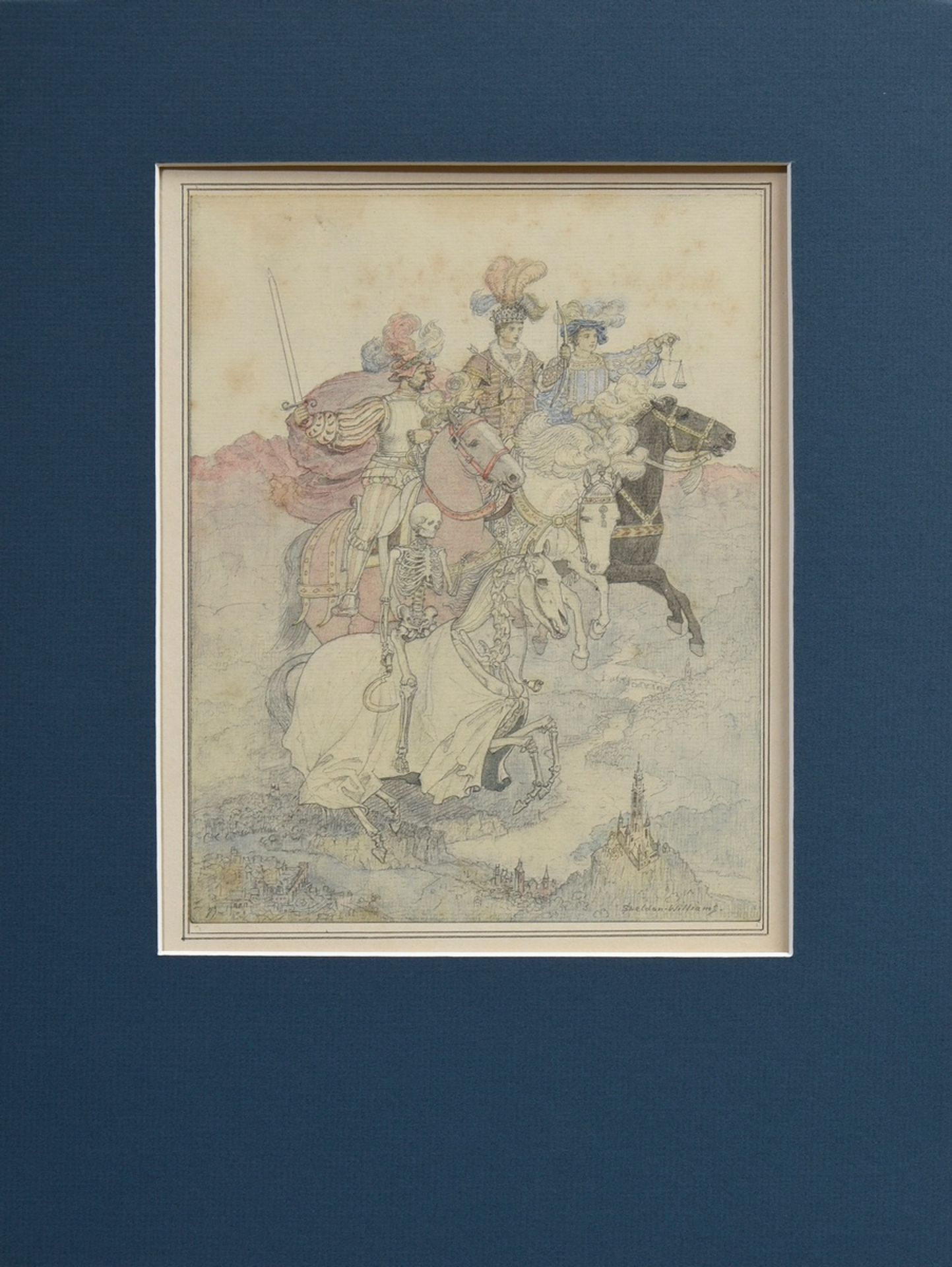Sheldon-Williams, Inglis (1890-1940) "The Four Horsemen of the Apocalypse", watercoloured pencil an - Image 3 of 4