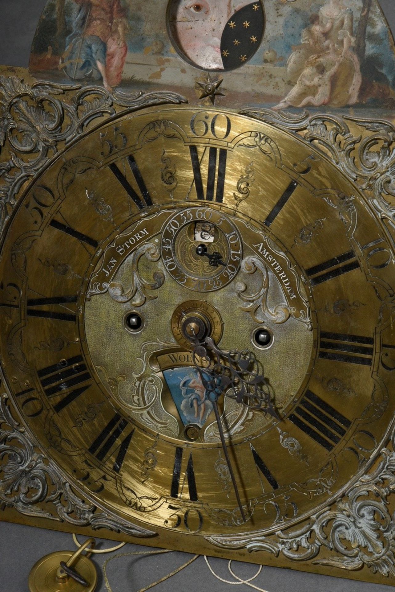 Amsterdam baroque grandfather clock by Jan Storm (mentioned 1717), brass dial with blackened Roman - Image 23 of 26