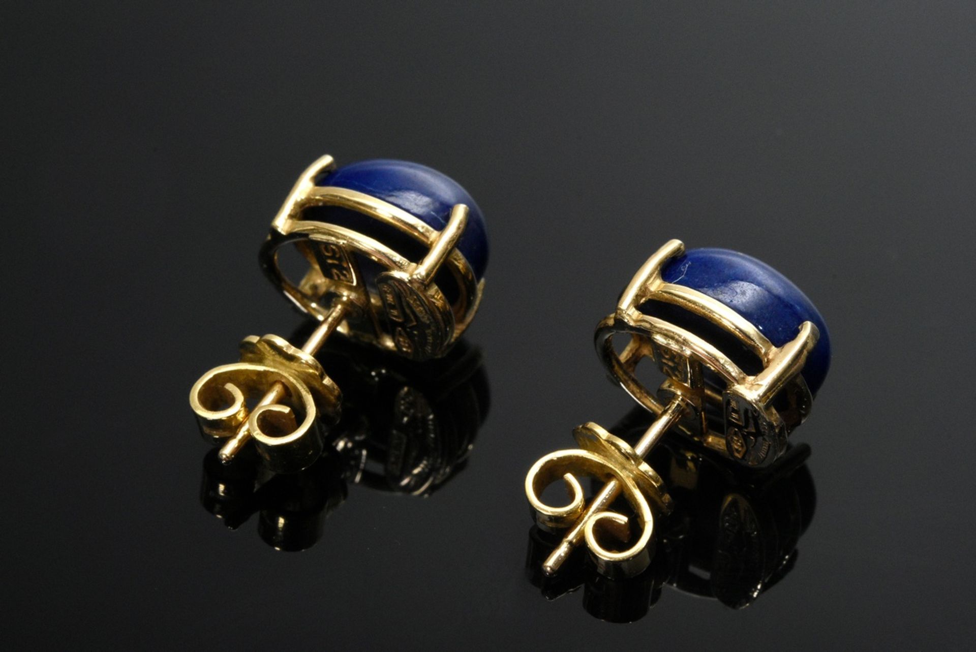 Paar Gelbgold 585 Ohrstecker mit Lapislazuli Cabochons, (3,8g, Ø 10,5x8,7mm) und  Gelbgold 750 Stop - Bild 2 aus 2