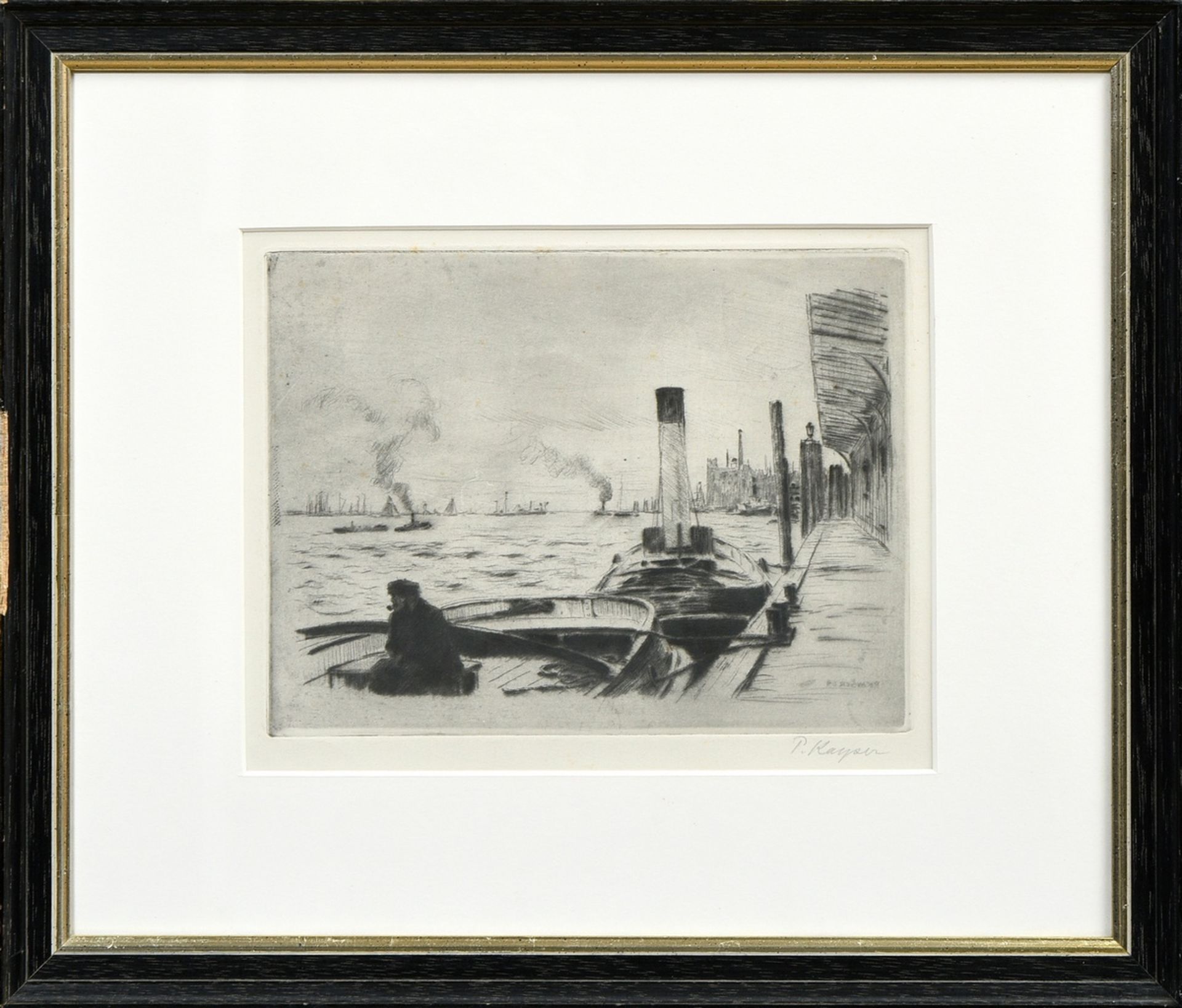 Kayser, Jean-Paul (1869-1942) "Hamburger Hafen" 1908, Radierung, u.r. sign., i.d. Platte sign./dat. - Bild 2 aus 3