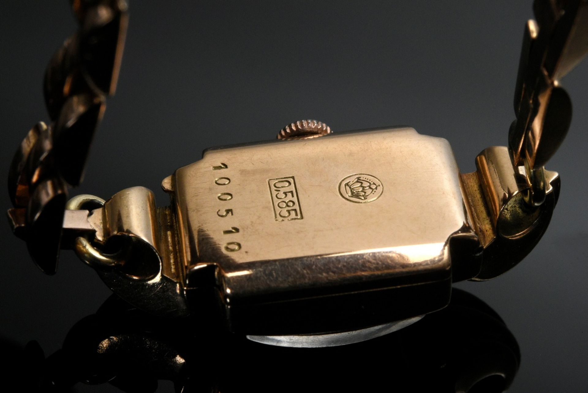 Favor Rotgold 585 Damenarmbanduhr, Handaufzug, um 1930, 18,8g, L. 16,5cm, gangbar (keine Garantie a - Bild 3 aus 4