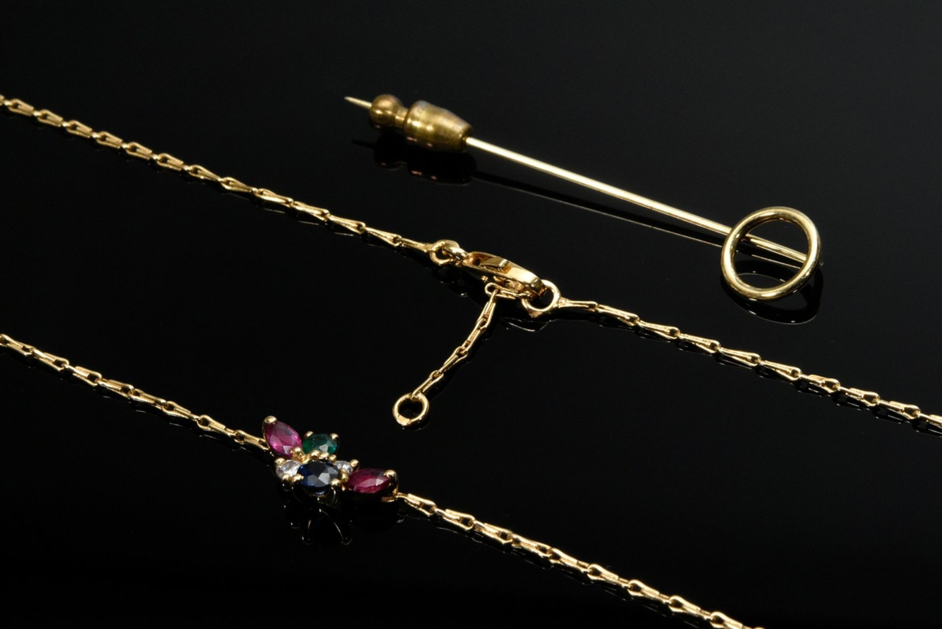 2 Diverse Teile Schmuck: Gelbgold 750 Kettchen (4,1g,L. 44cm) mit Brillanten (zus. ca. 0.07ct/SI/CR