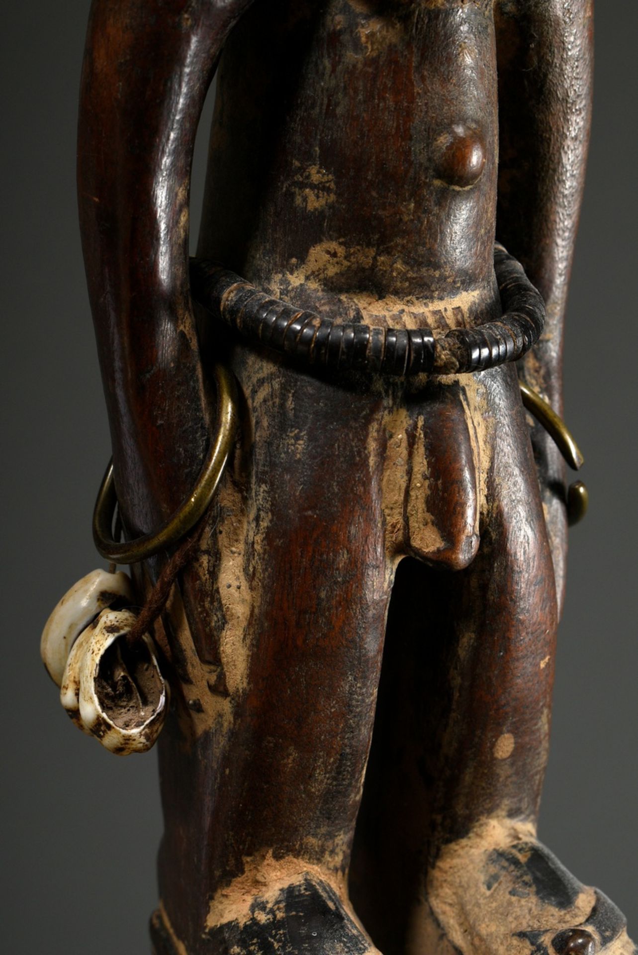 2 Male Yoruba/Abeokuta Ibeji twin figures with pearl jewellery, metal bracelets and separately carv - Image 6 of 7
