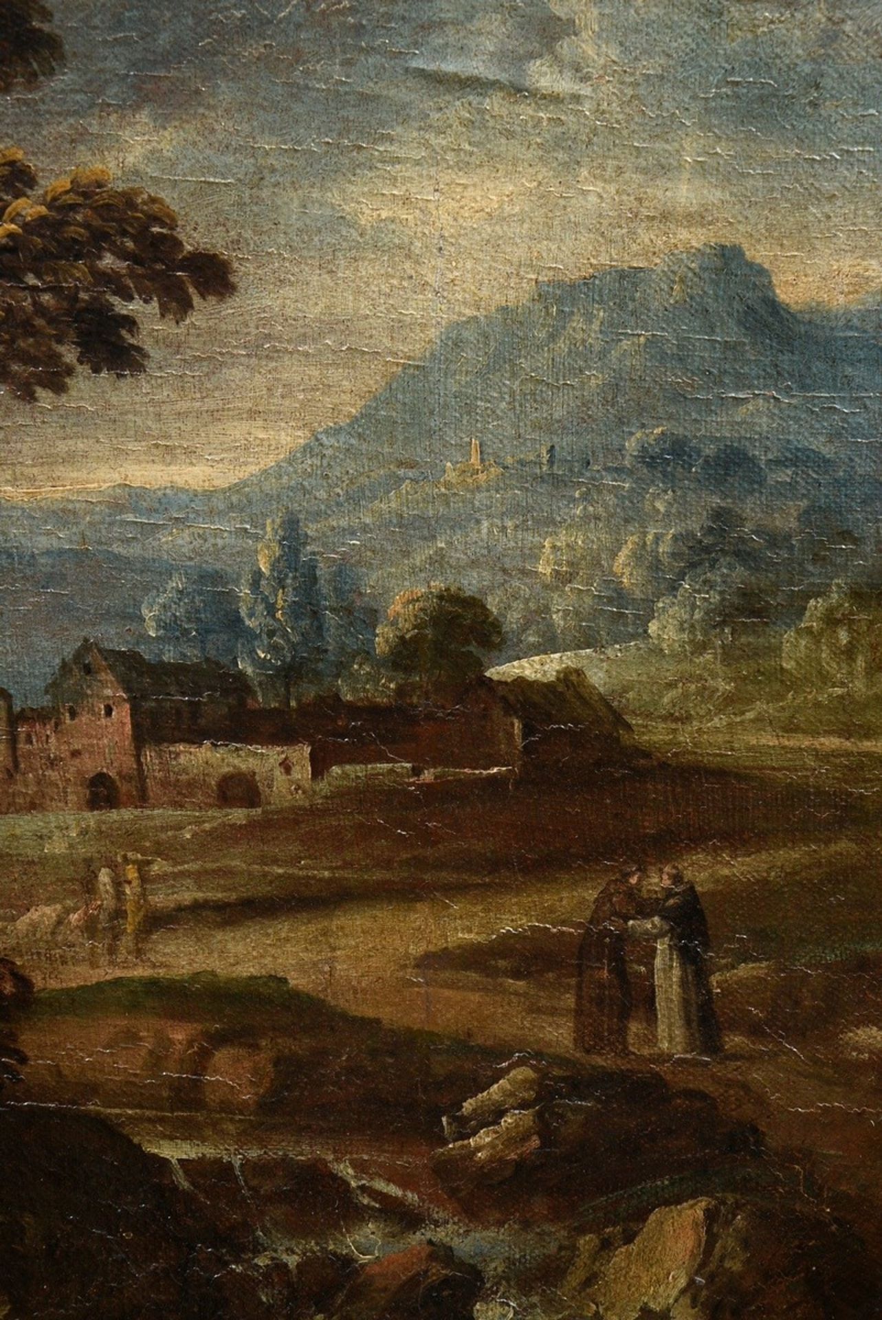 Magnasco, Alessandro (1667-1749) attributed "Italian Landscape in front of an Alpine Monastery with - Image 2 of 5