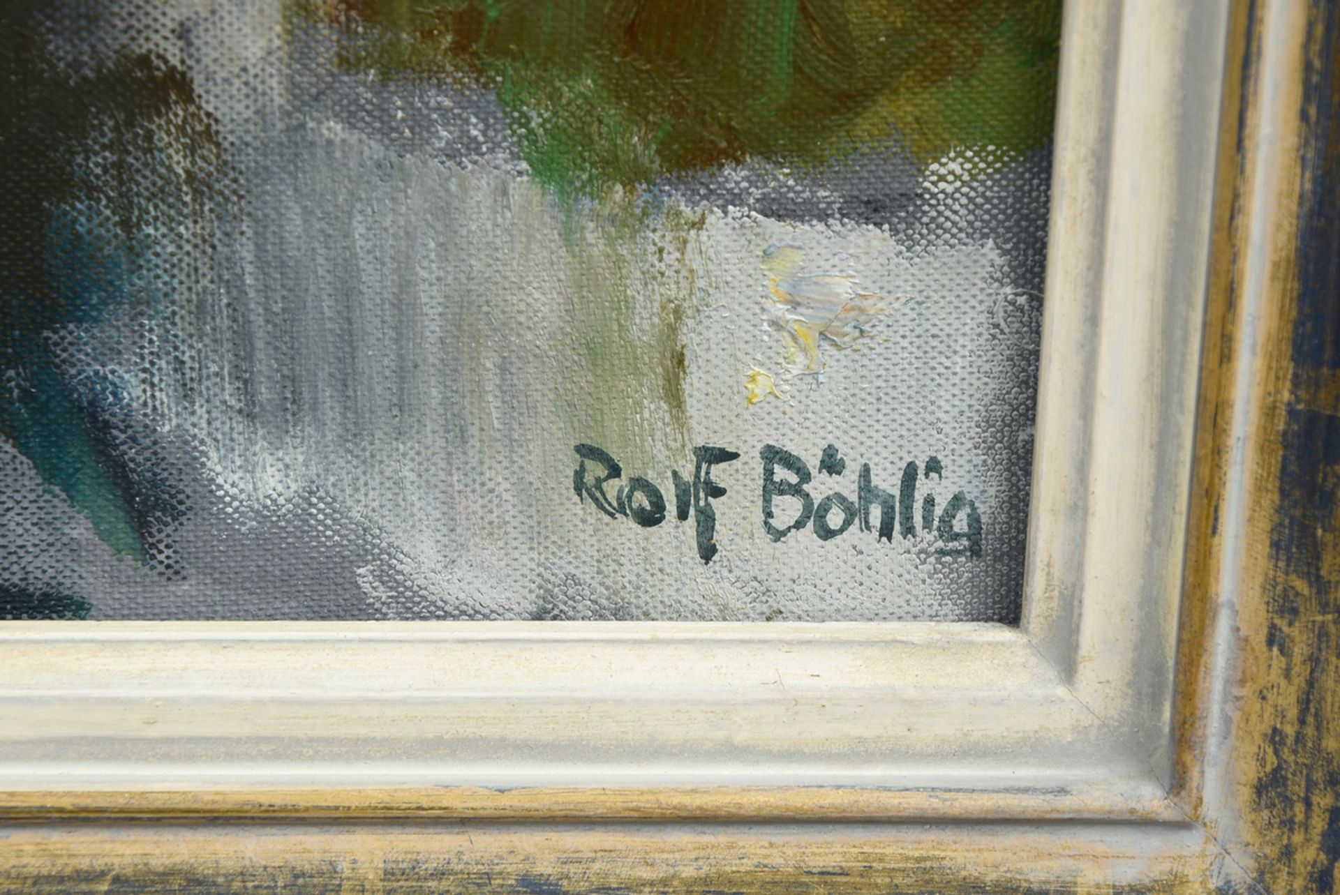 Böhlig, Rolf (1904-1979) "Hoisbüttel" (houses at the Bredenbek) 1977, oil/canvas on cardboard, sign - Image 3 of 5
