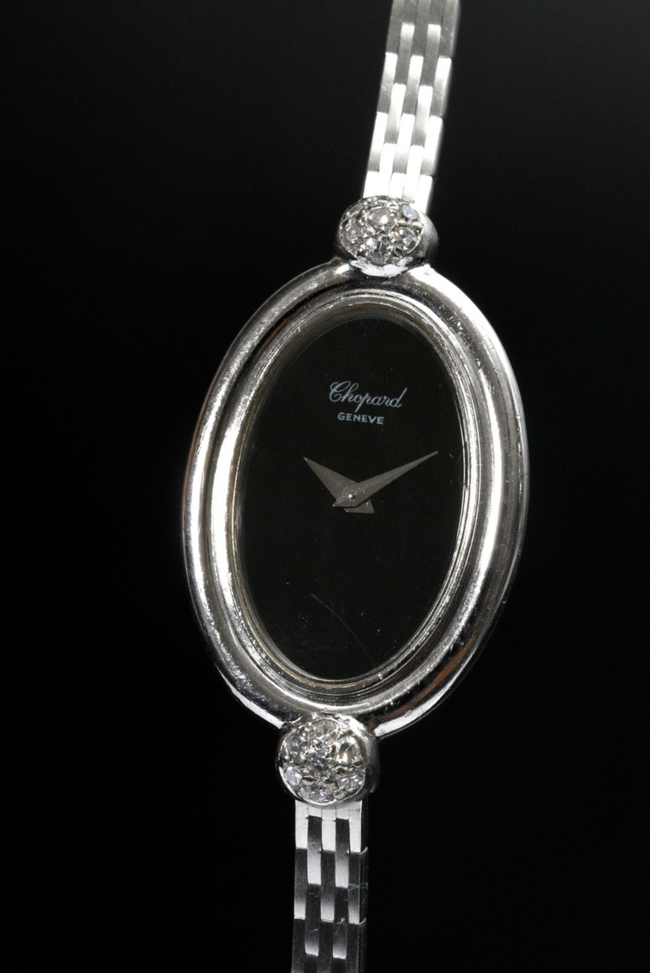 Fine white gold 750 Chopard ladies wristwatch with oval black dial and diamonds (total approx. 0.30 - Image 4 of 4