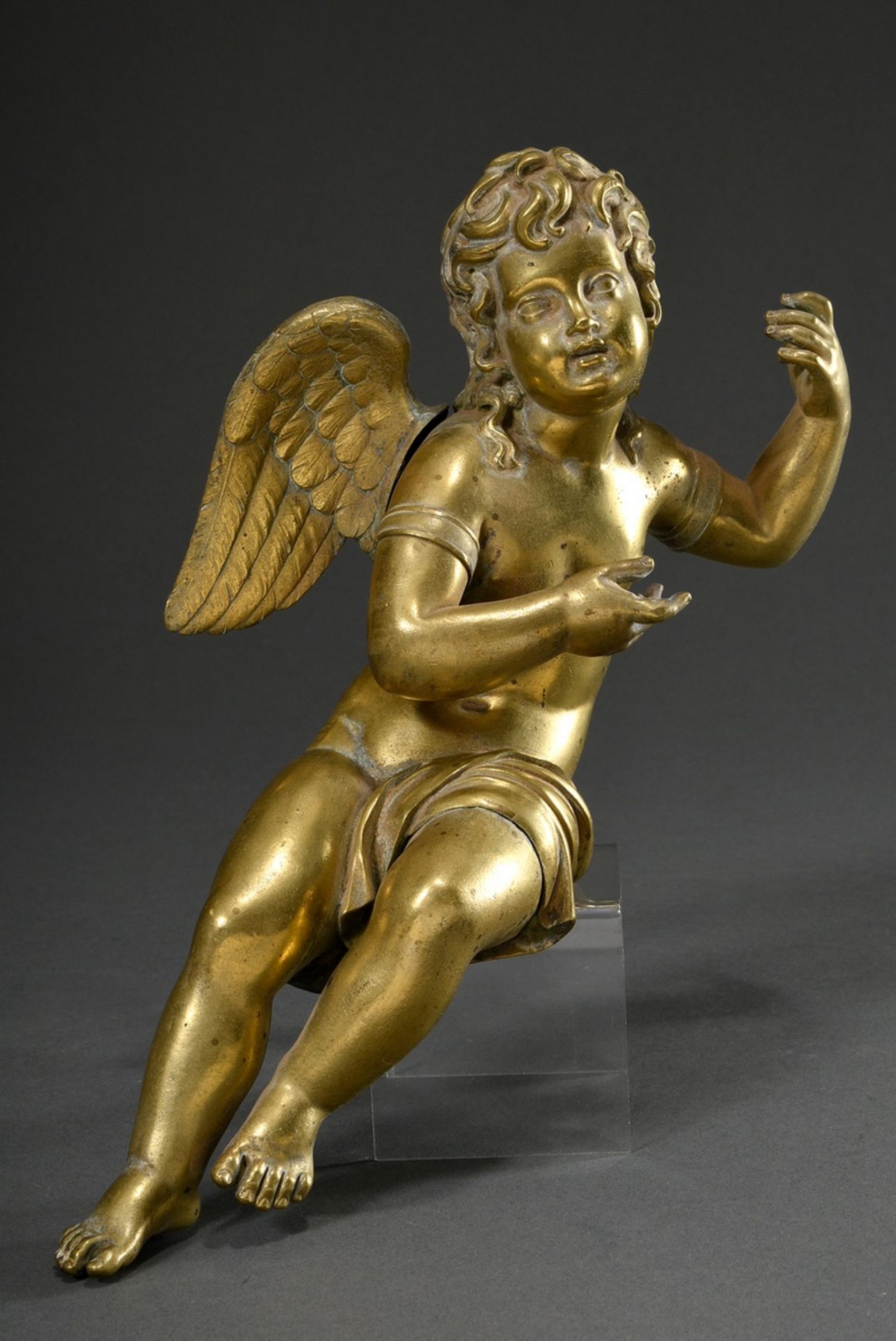 Fire-gilt bronze "Angel", probably France early 19th century, h. 31cm, attribute lost, slight signs