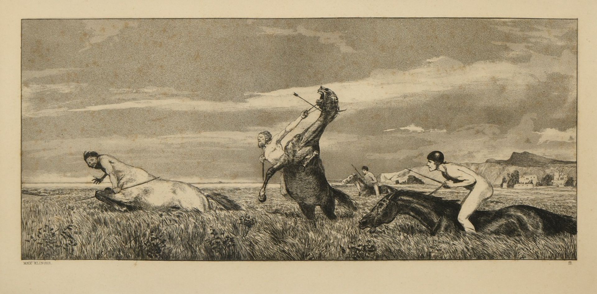 Klinger, Max (1857-1920) "Pursued Centaur" 1881 from: Intermezzi (Opus IV, sheet 3), etching, sign.