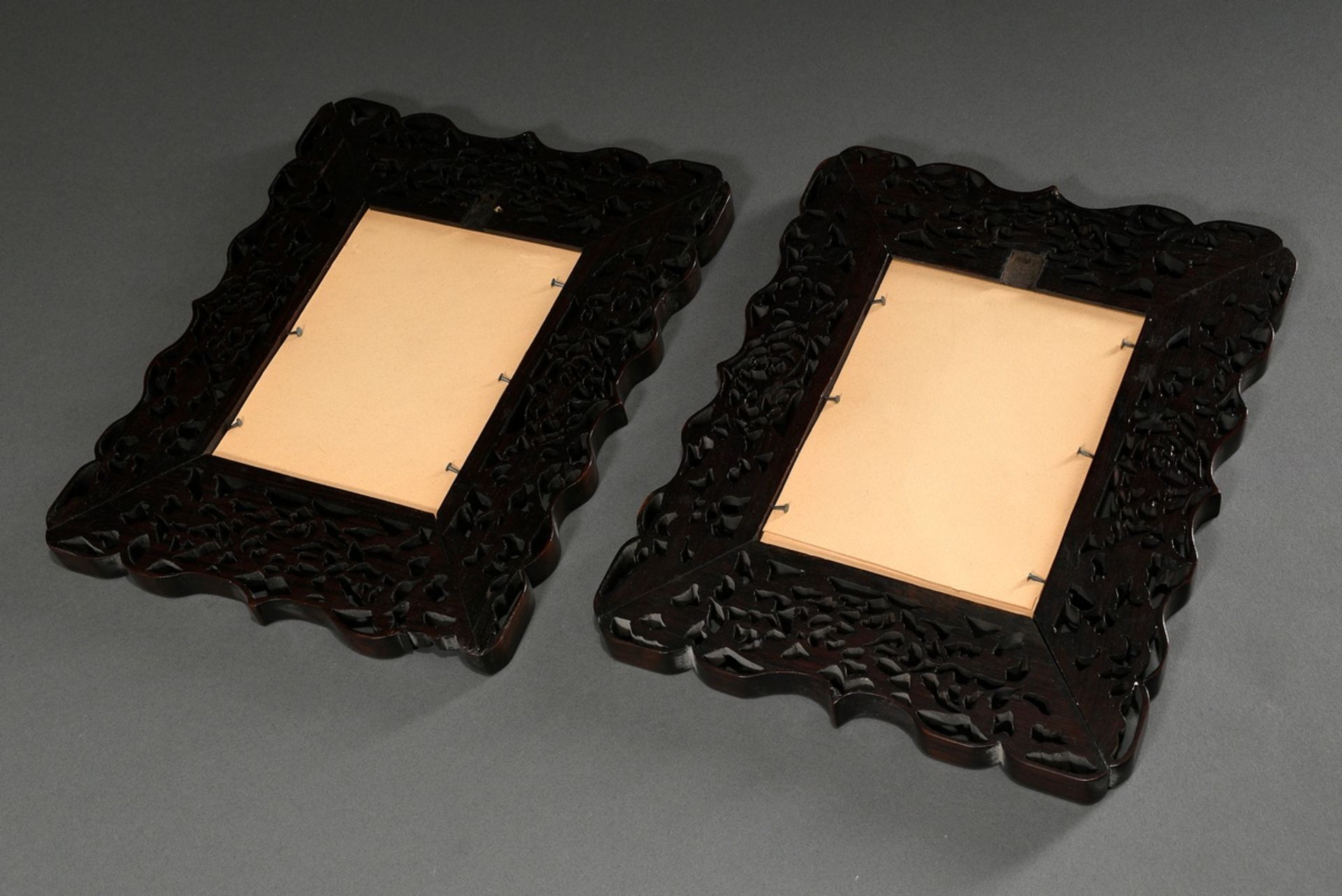 2 Chinese blackwood frames with "dragon and fruit motifs" in fine openwork carving, late Qing dynas - Image 5 of 5