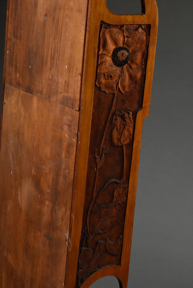 Narrow Art Nouveau shelf with two-door compartment and ornamentally carved frame as well as "poppy - Image 8 of 8