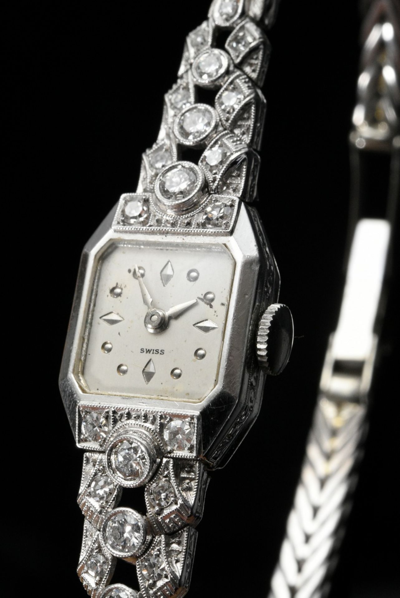 Art Deco white gold 750 and platinum ladies evening watch with octagonal case, diamond set (add. ca - Image 4 of 4