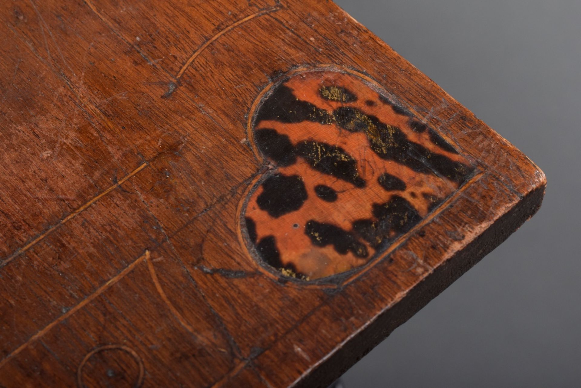 Spanish cabinet with tortoiseshell and brass inlays, walnut veneered on oak, on a table frame with  - Image 8 of 11